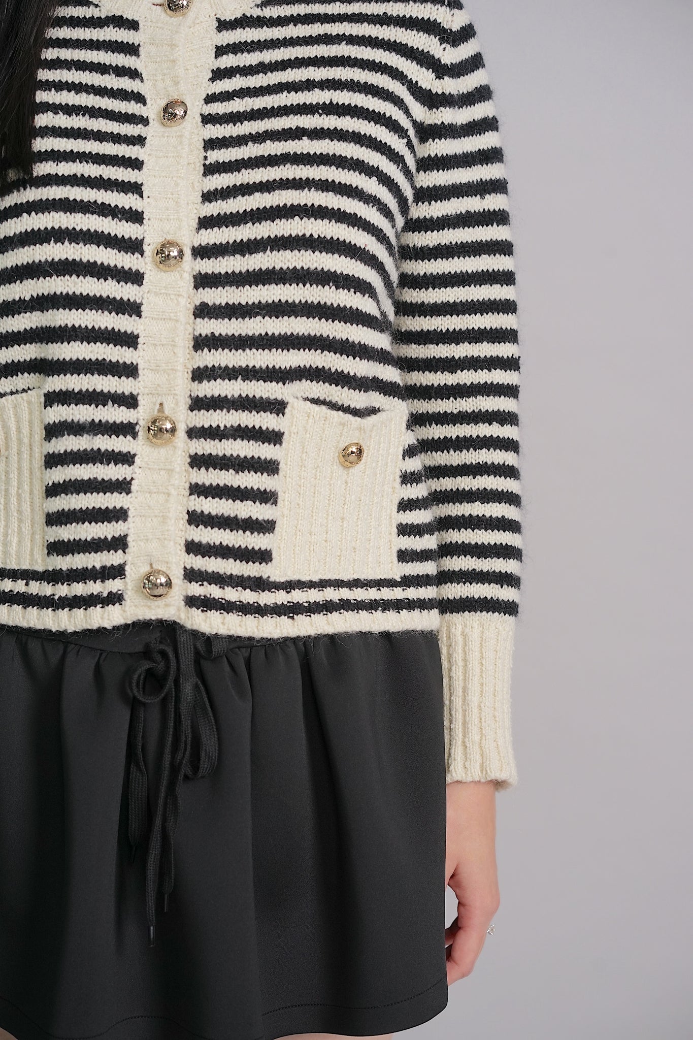 Dior Striped Knitted Cardigan in Cream/Black Size 40