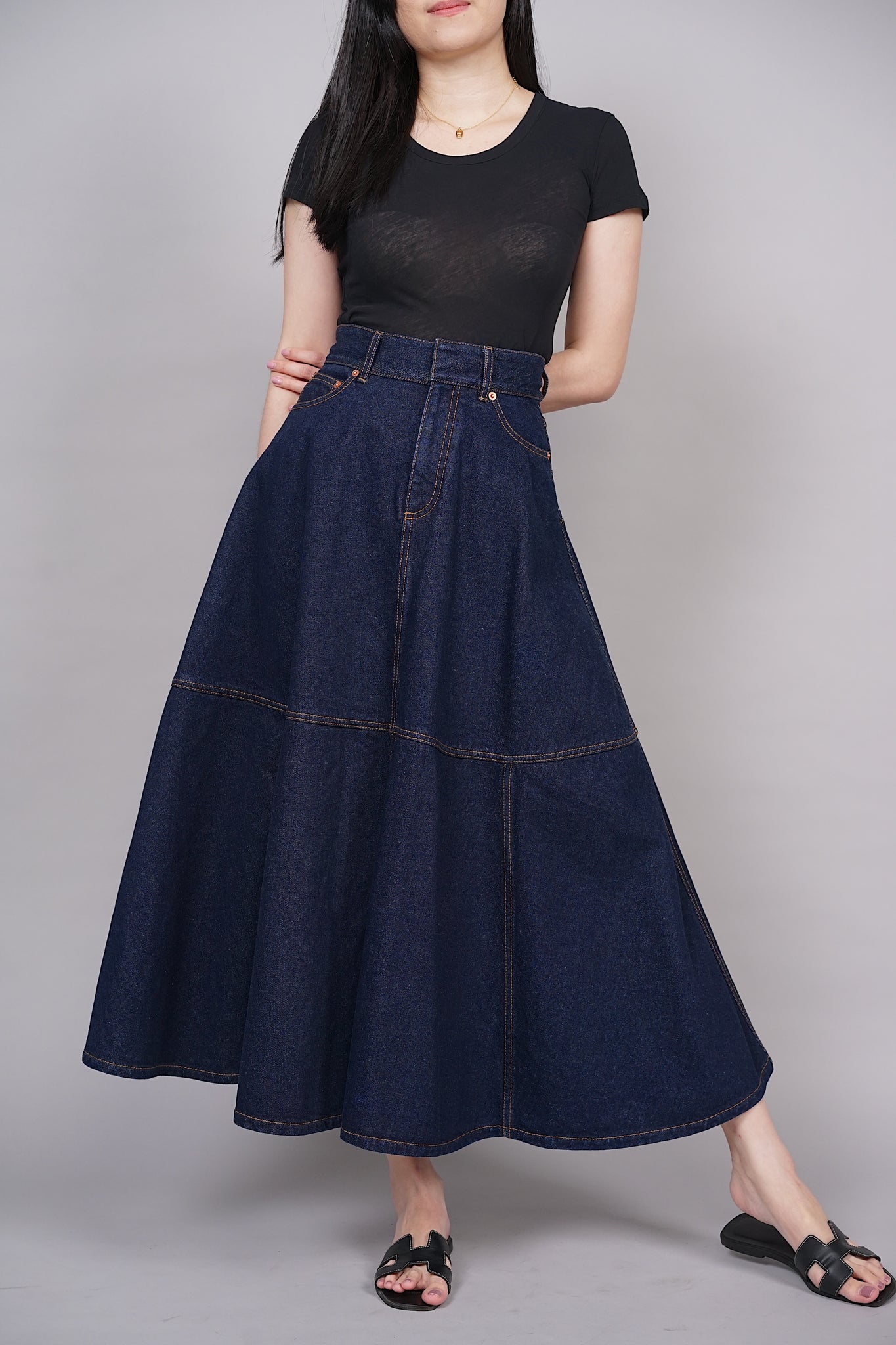 Dior Flared Skirt in Dark Blue Denim Size 36