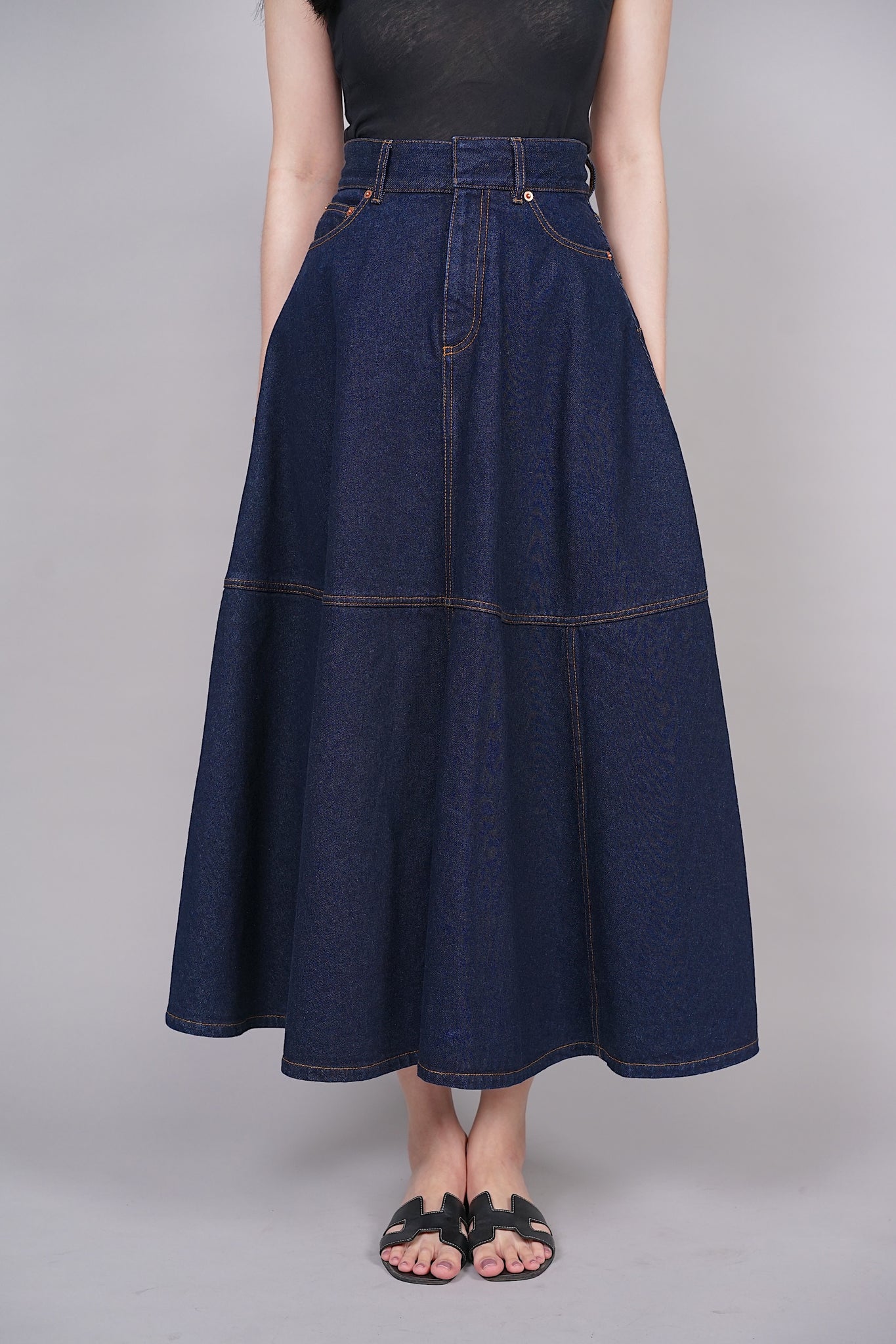 Dior Flared Skirt in Dark Blue Denim Size 36