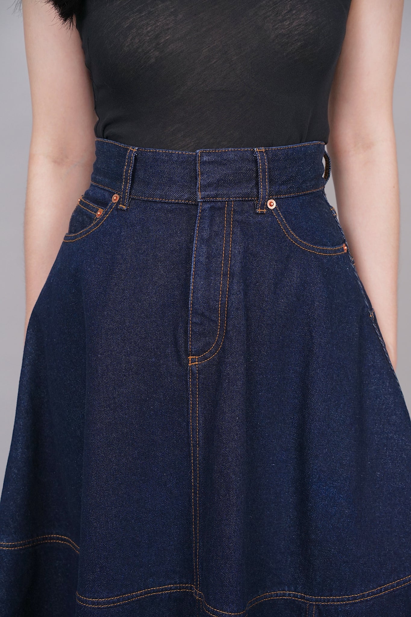 Dior Flared Skirt in Dark Blue Denim Size 36