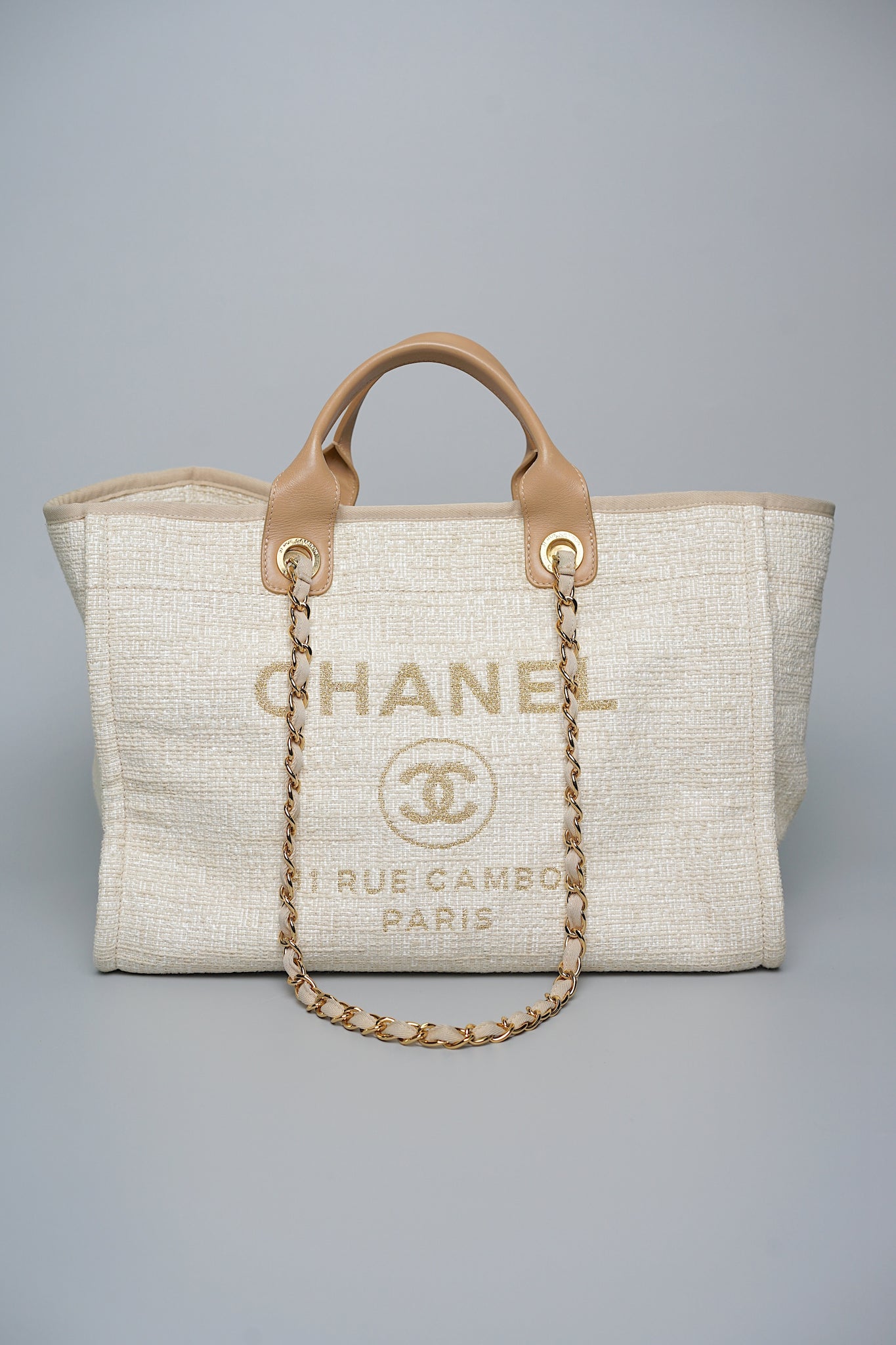 Chanel Deauville Medium Shopping Tote in Beige Ghw