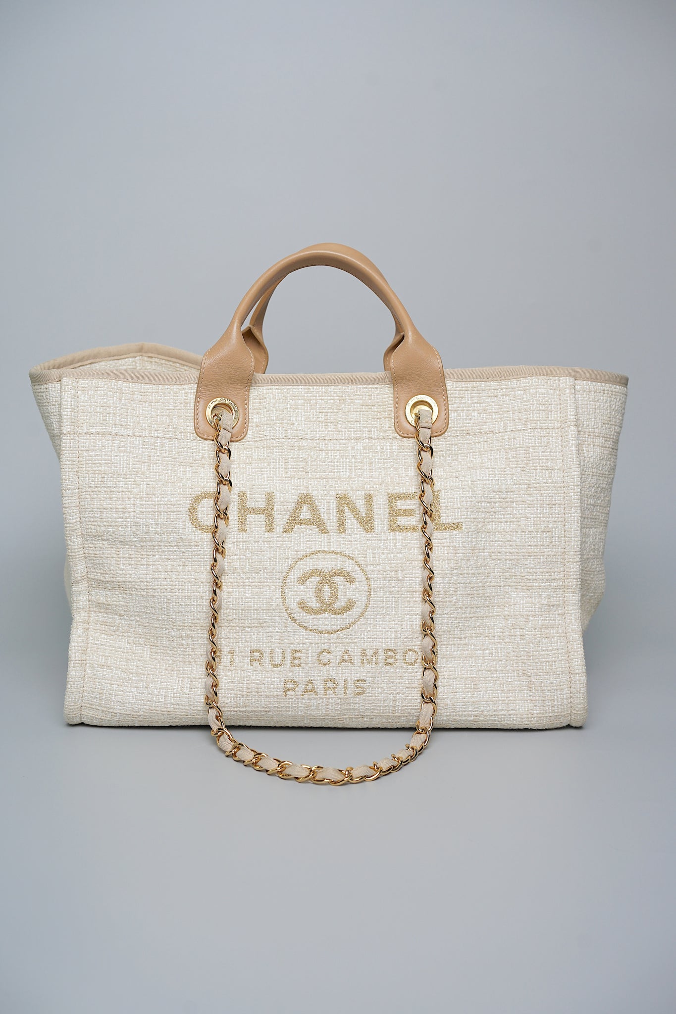 Chanel Deauville Medium Shopping Tote in Beige Ghw