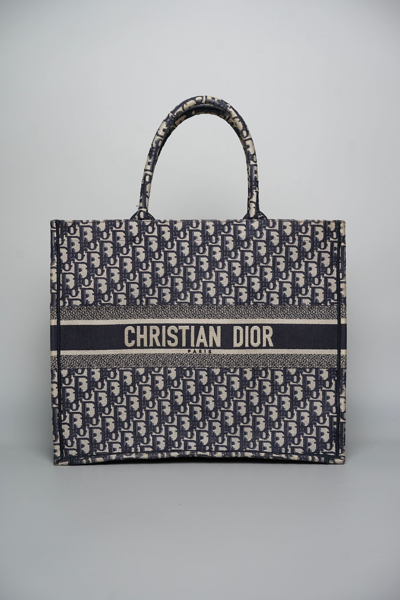 Large Dior Book Tote in Blue Oblique Jacquard