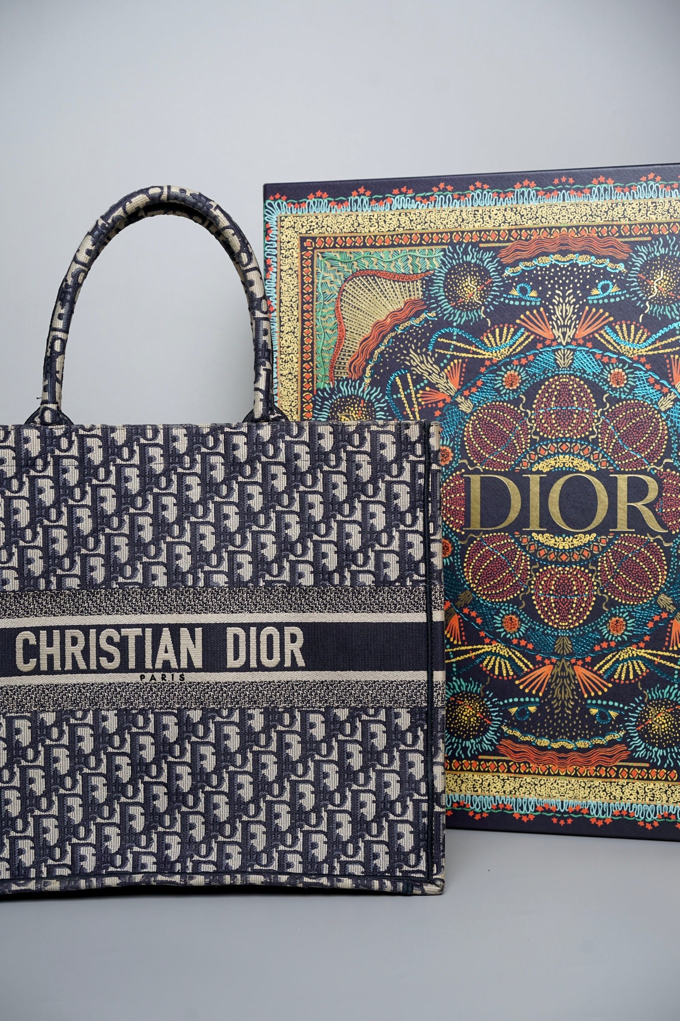 Large Dior Book Tote in Blue Oblique Jacquard