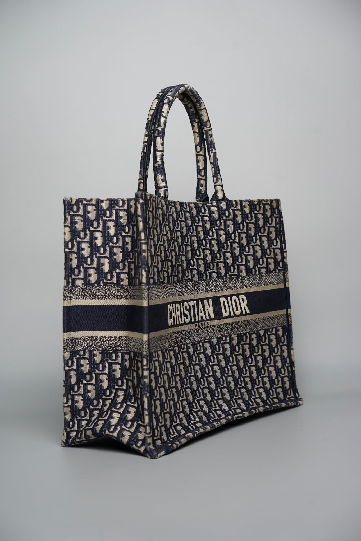Large Dior Book Tote in Blue Oblique Jacquard