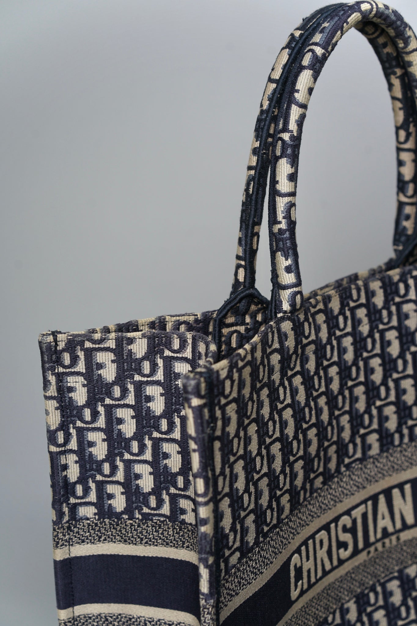 Large Dior Book Tote in Blue Oblique Jacquard