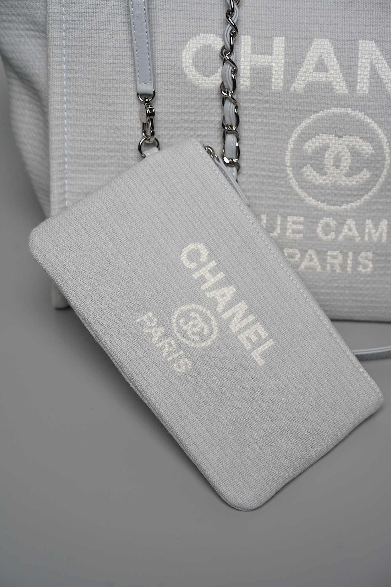 Chanel Deauville Medium Shopping Tote in Light Blue Shw