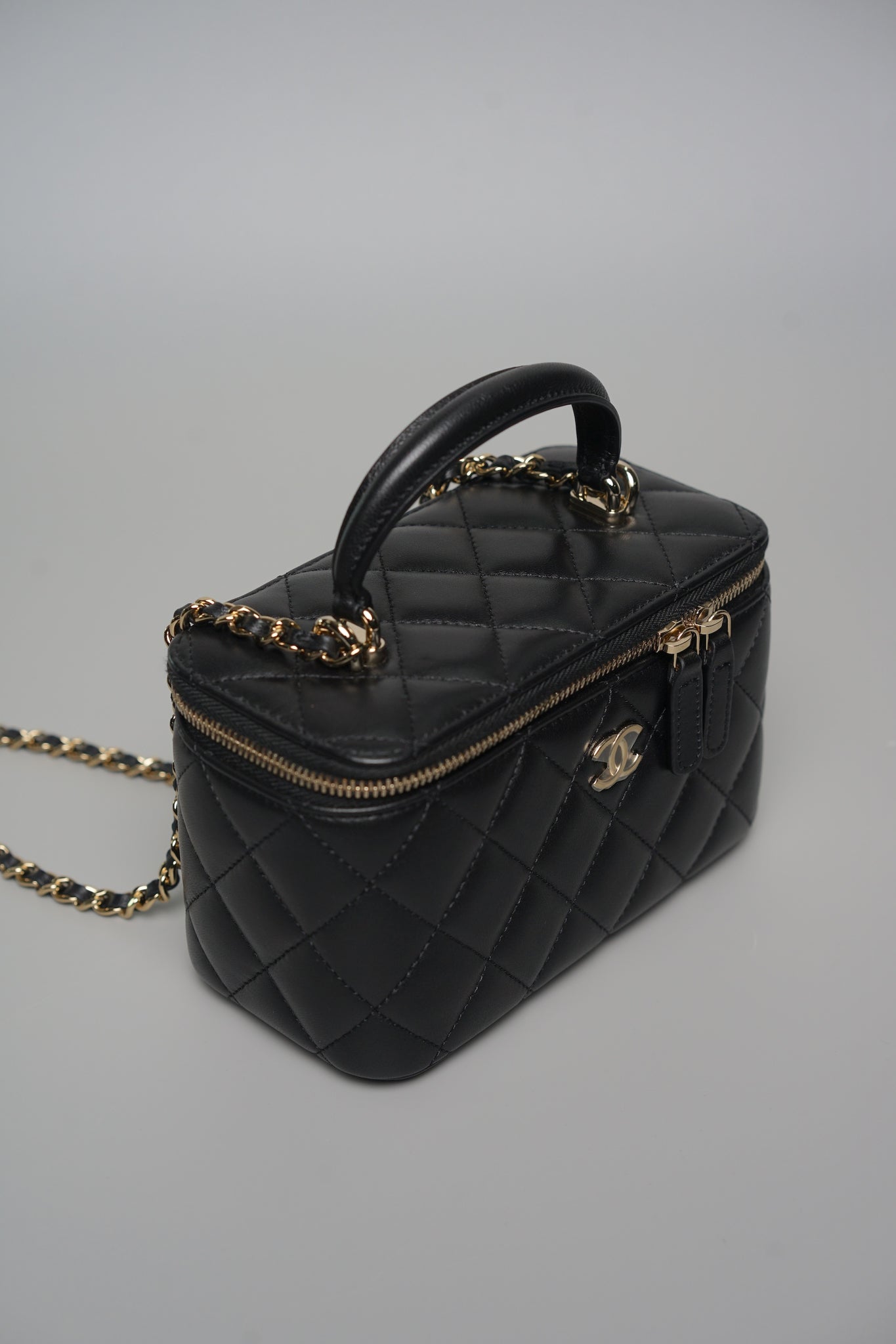 Chanel Top Handle Vanity Case in Black Lambskin Lghw