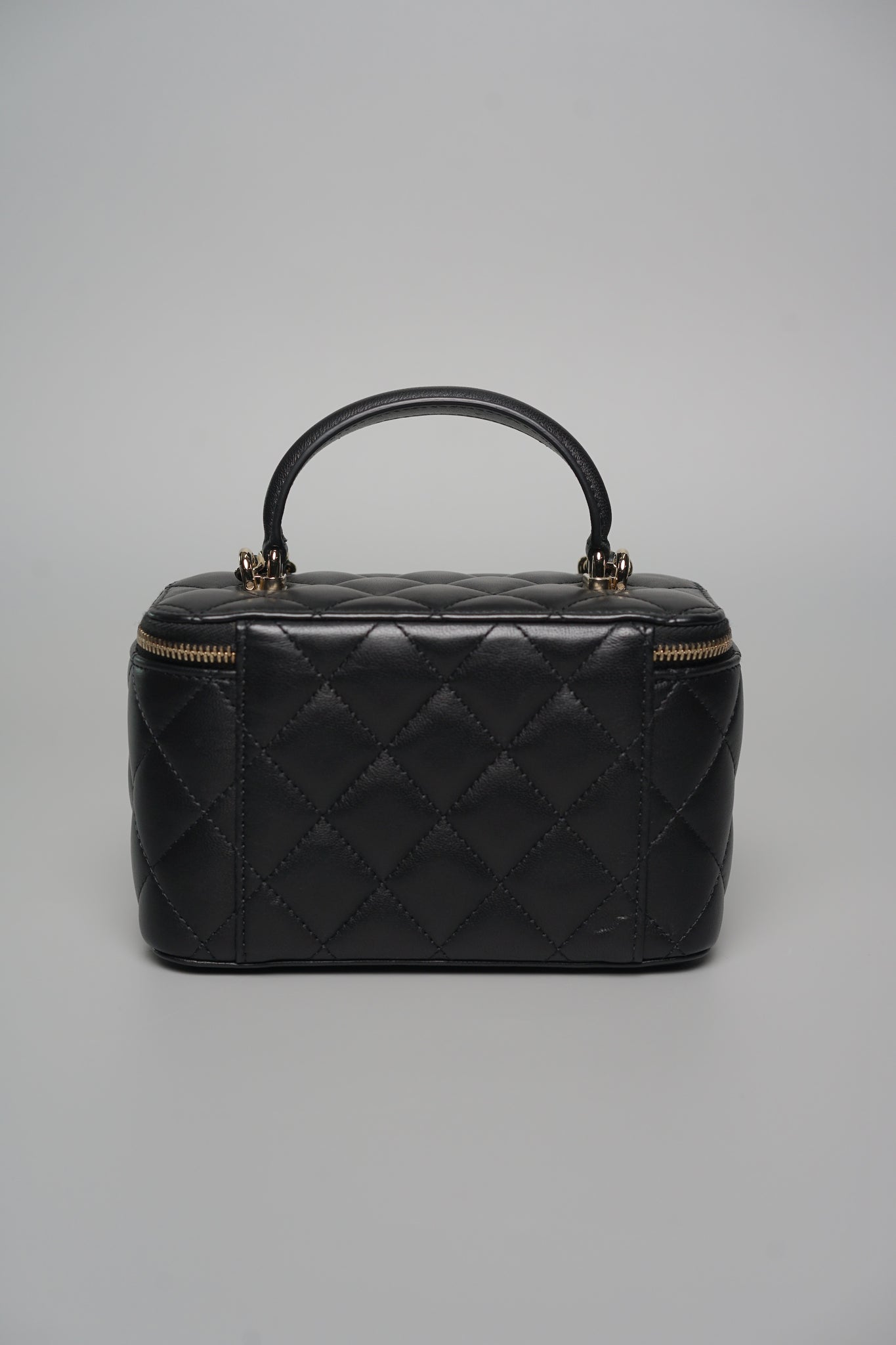 Chanel Top Handle Vanity Case in Black Lambskin Lghw