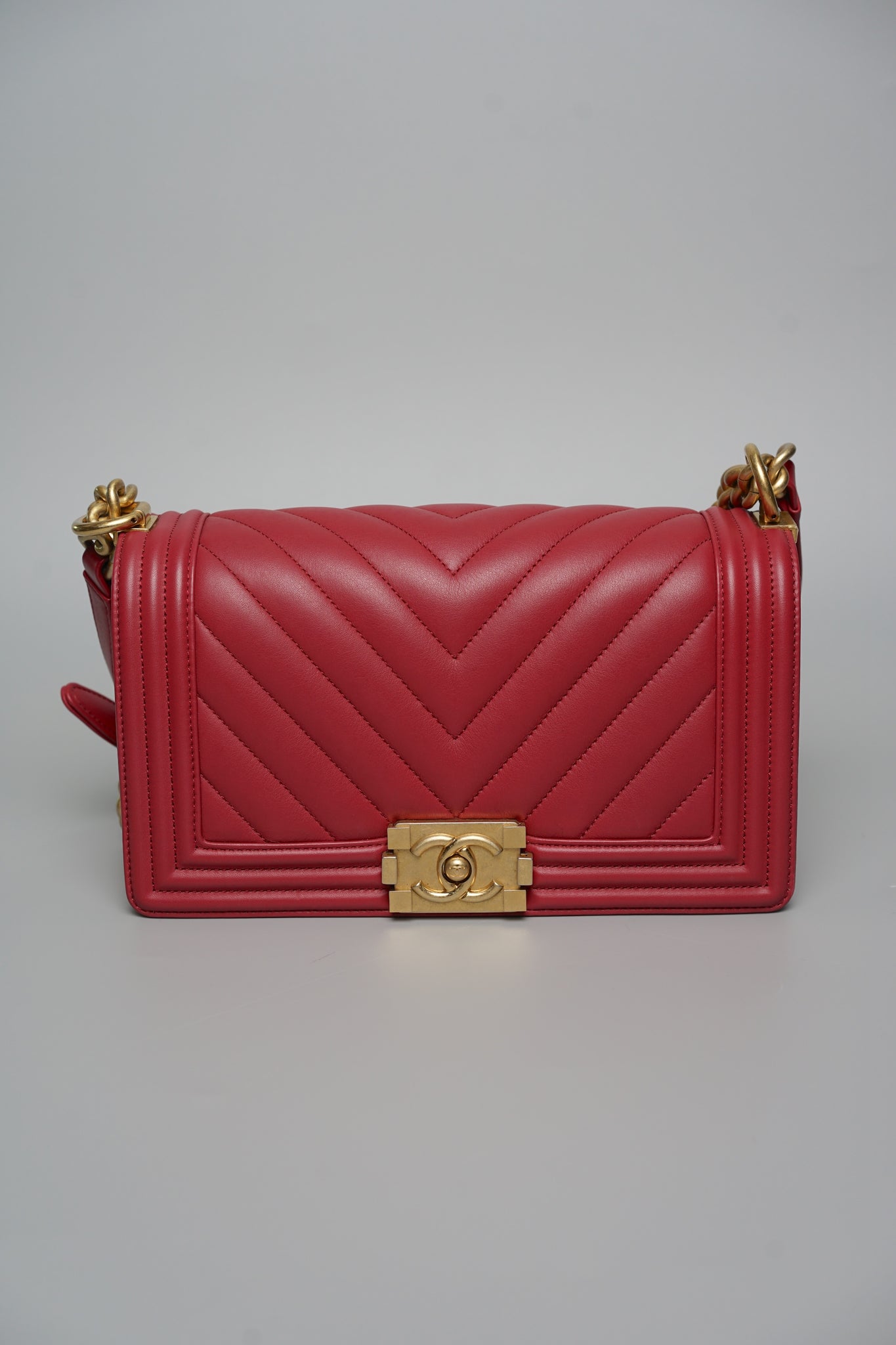 Boy Chanel Chevron in Burgundy Lambskin Bghw