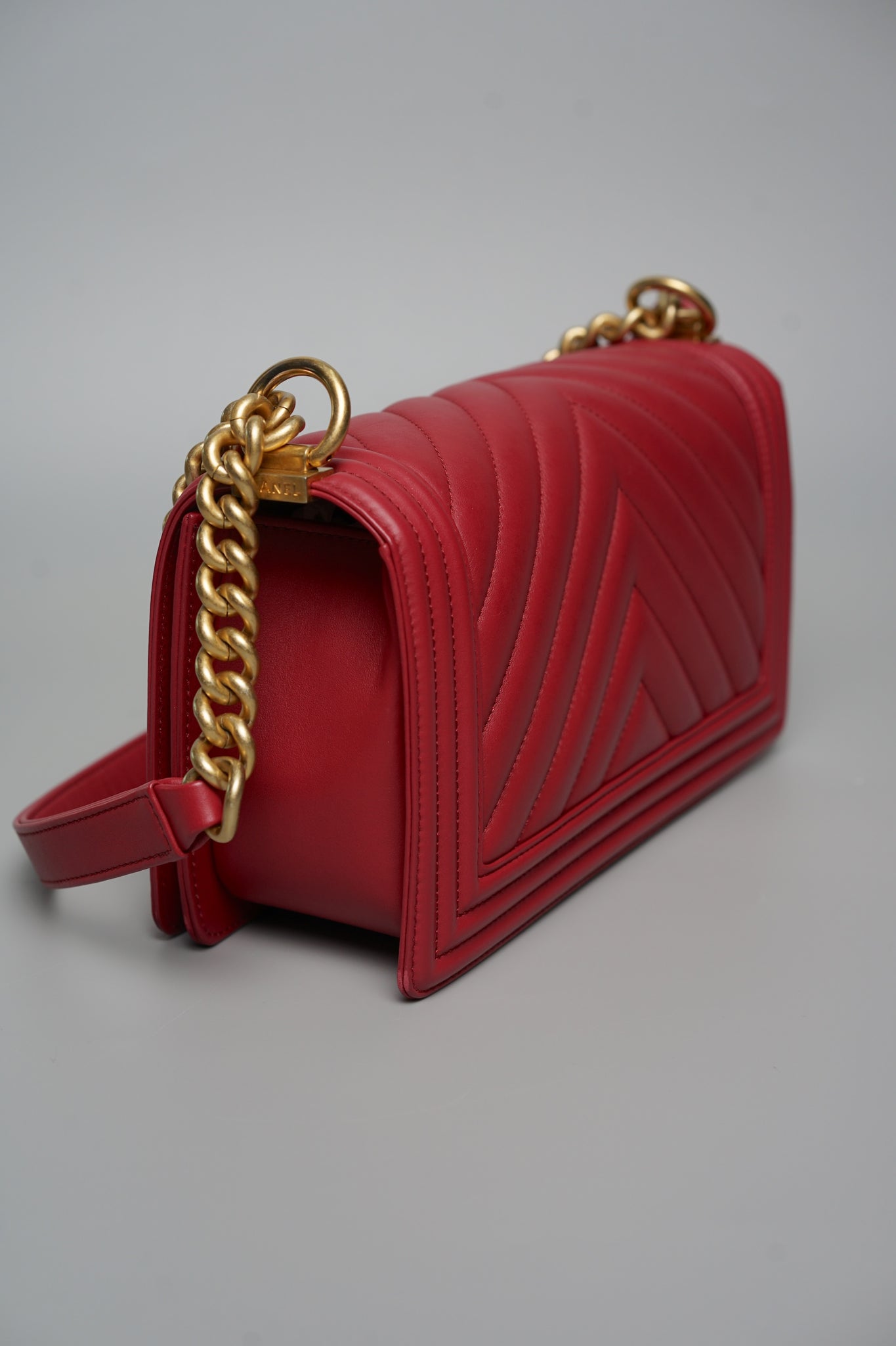 Boy Chanel Chevron in Burgundy Lambskin Bghw