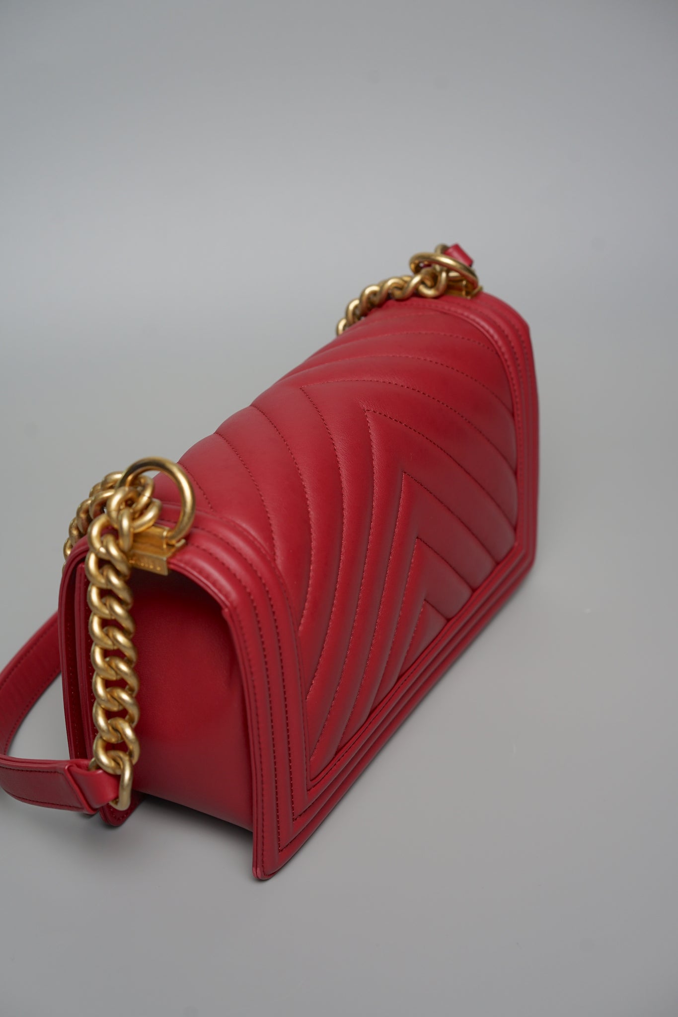 Boy Chanel Chevron in Burgundy Lambskin Bghw