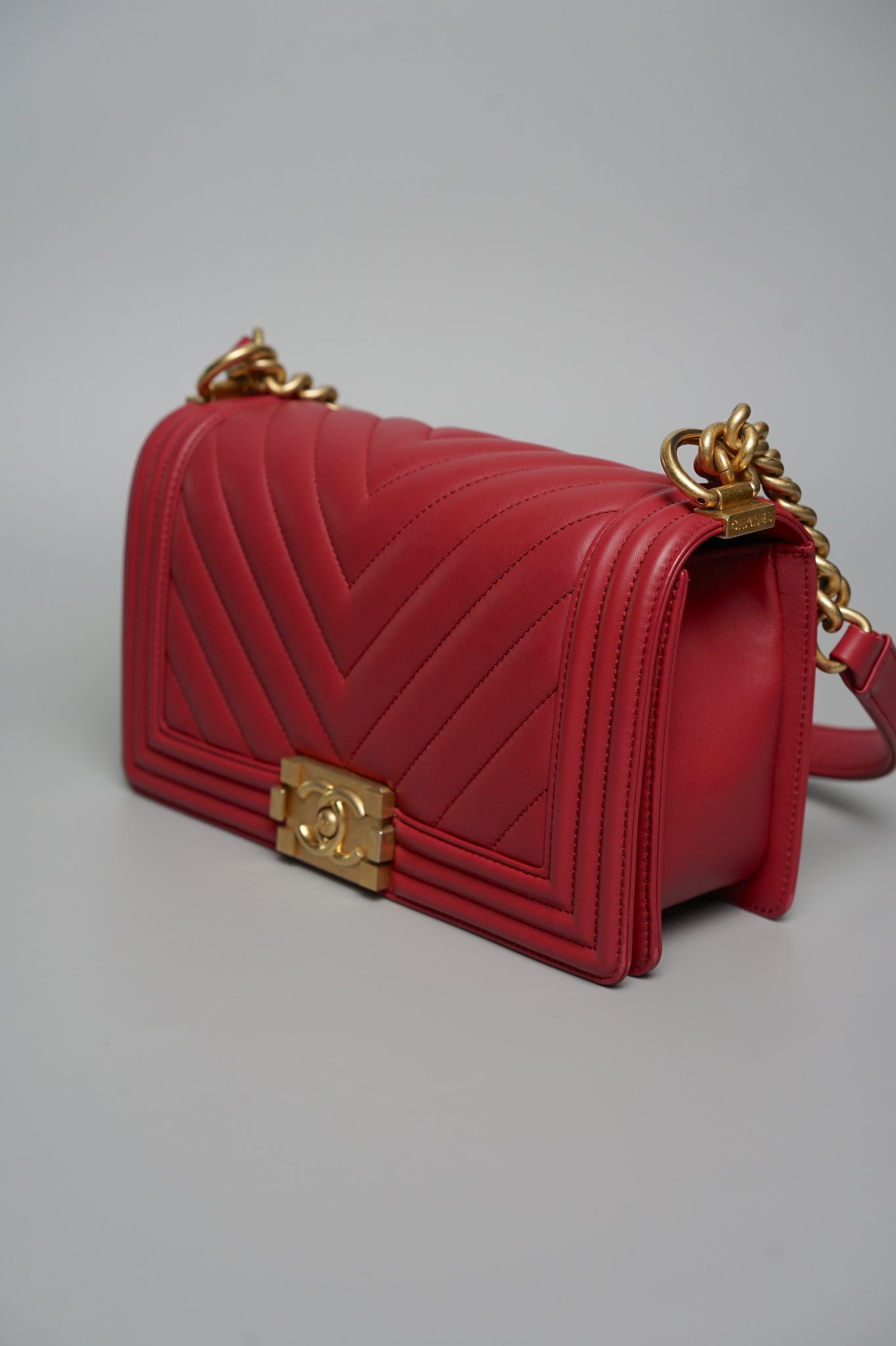 Boy Chanel Chevron in Burgundy Lambskin Bghw