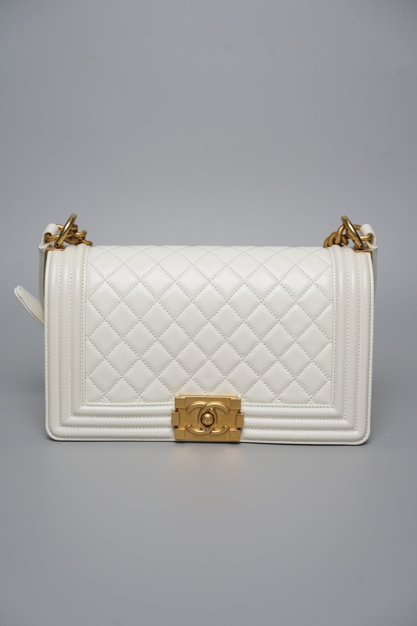 Boy Chanel Medium in White Caviar Bghw