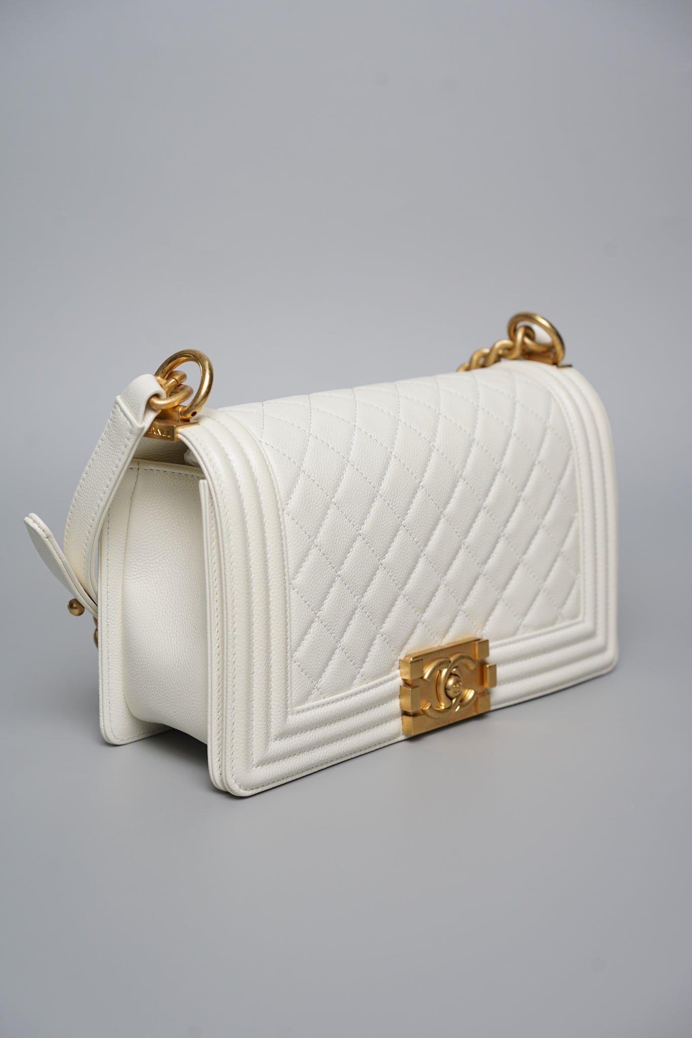 Boy Chanel Medium in White Caviar Bghw