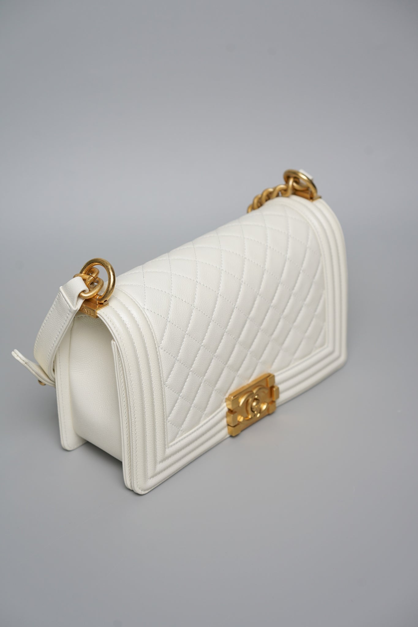 Boy Chanel Medium in White Caviar Bghw