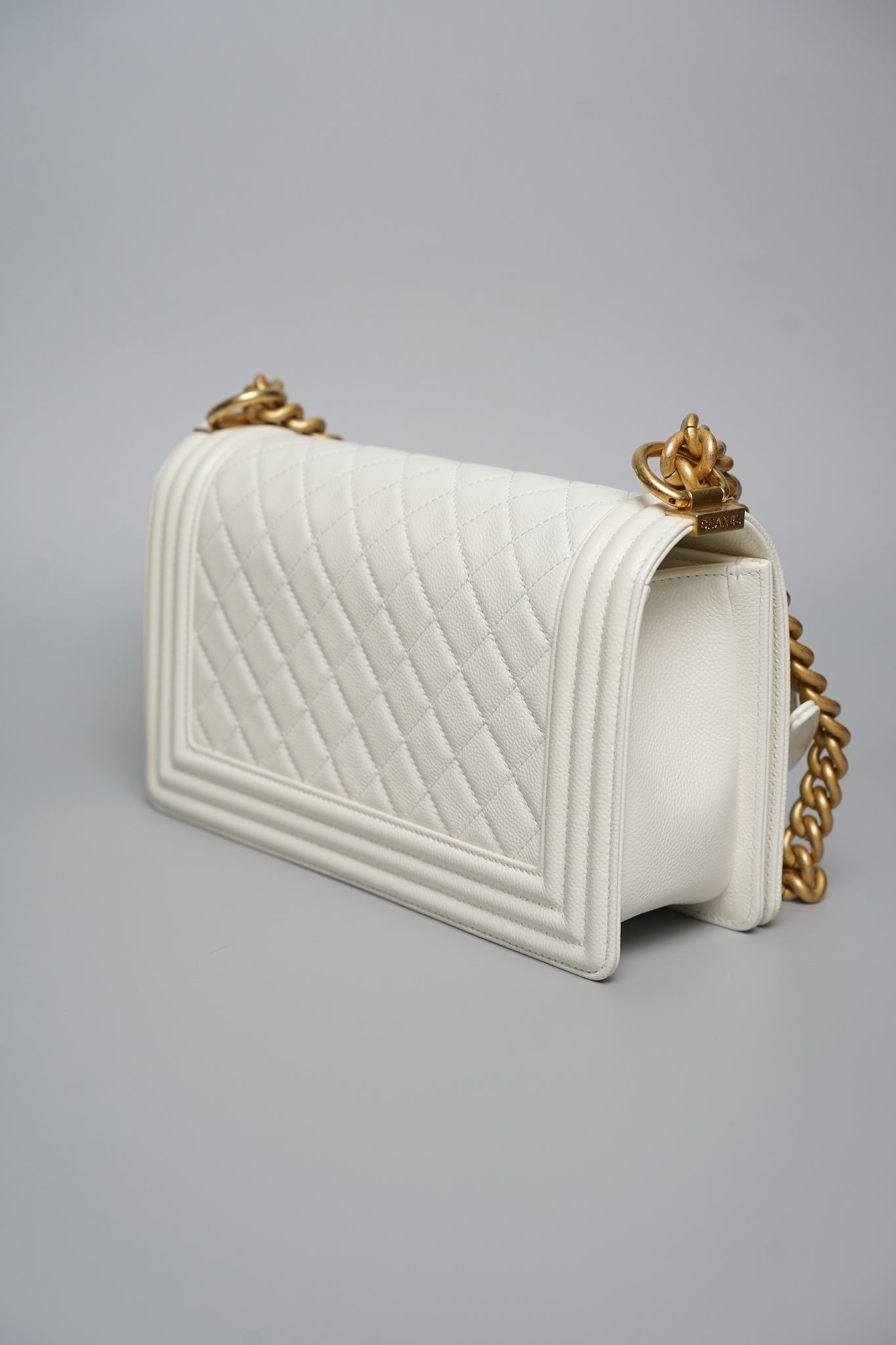 Boy Chanel Medium in White Caviar Bghw