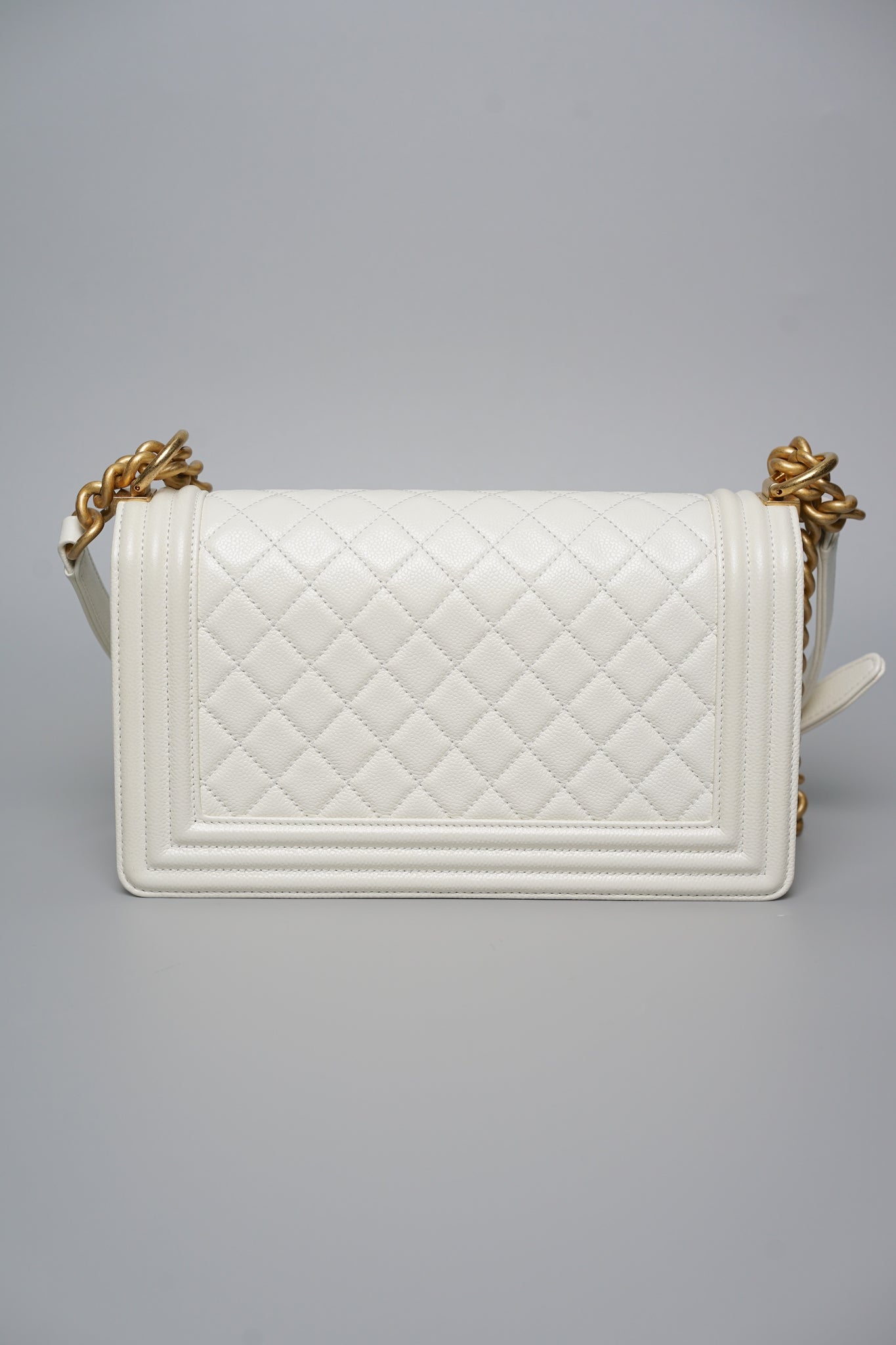 Boy Chanel Medium in White Caviar Bghw