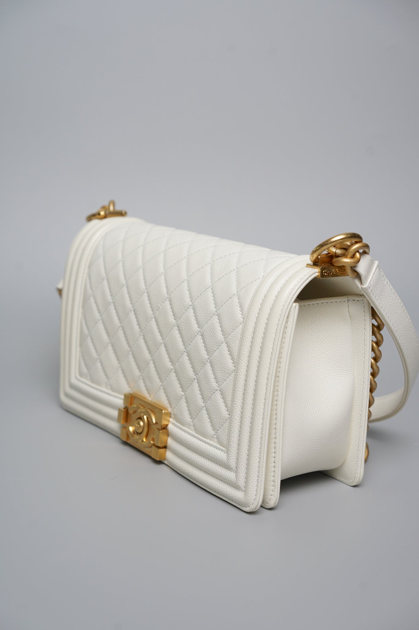 Boy Chanel Medium in White Caviar Bghw