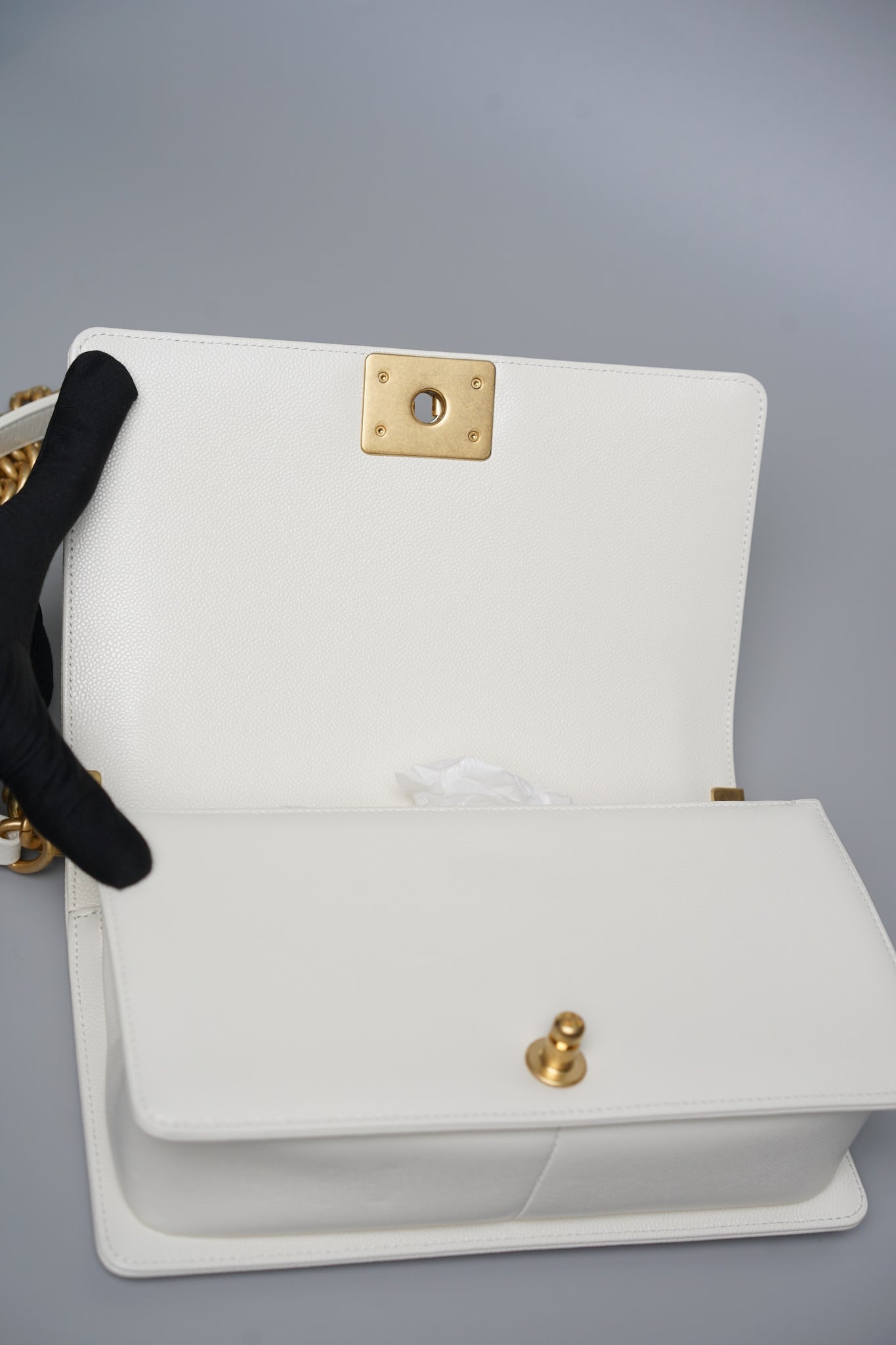 Boy Chanel Medium in White Caviar Bghw
