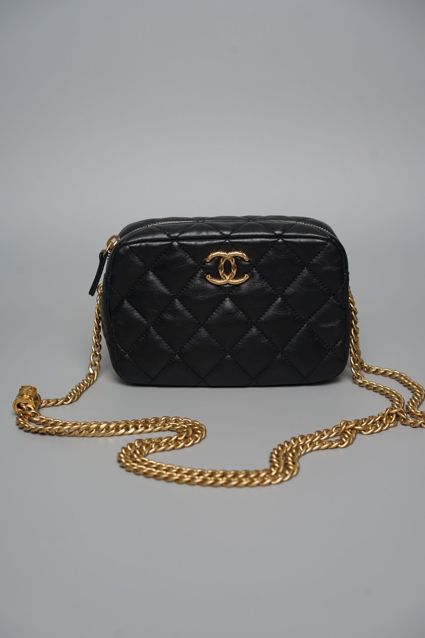 Chanel CC Camera Pearl Crush Bag in Black Lambskin Bghw