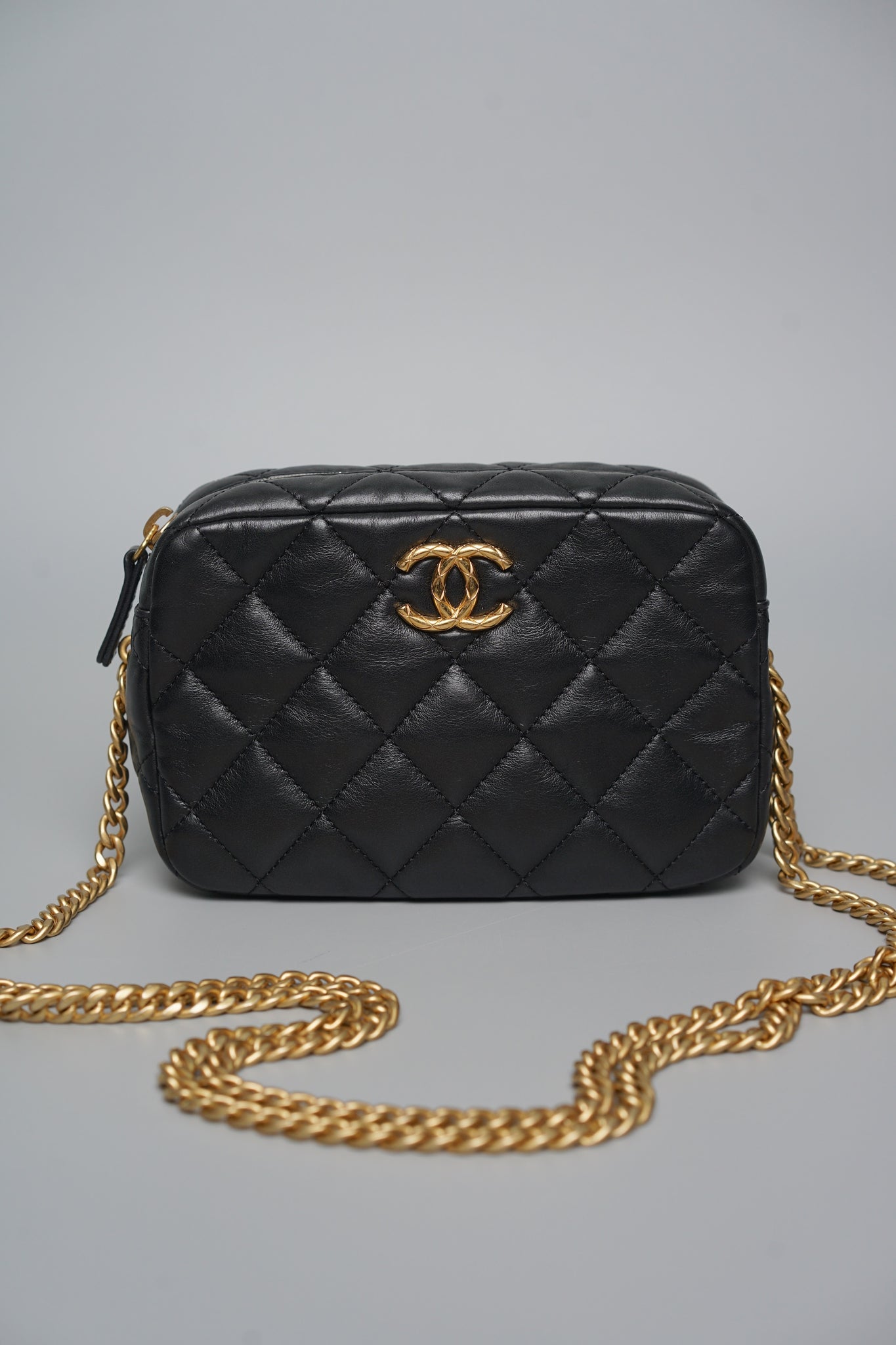 Chanel CC Camera Pearl Crush Bag in Black Lambskin Bghw