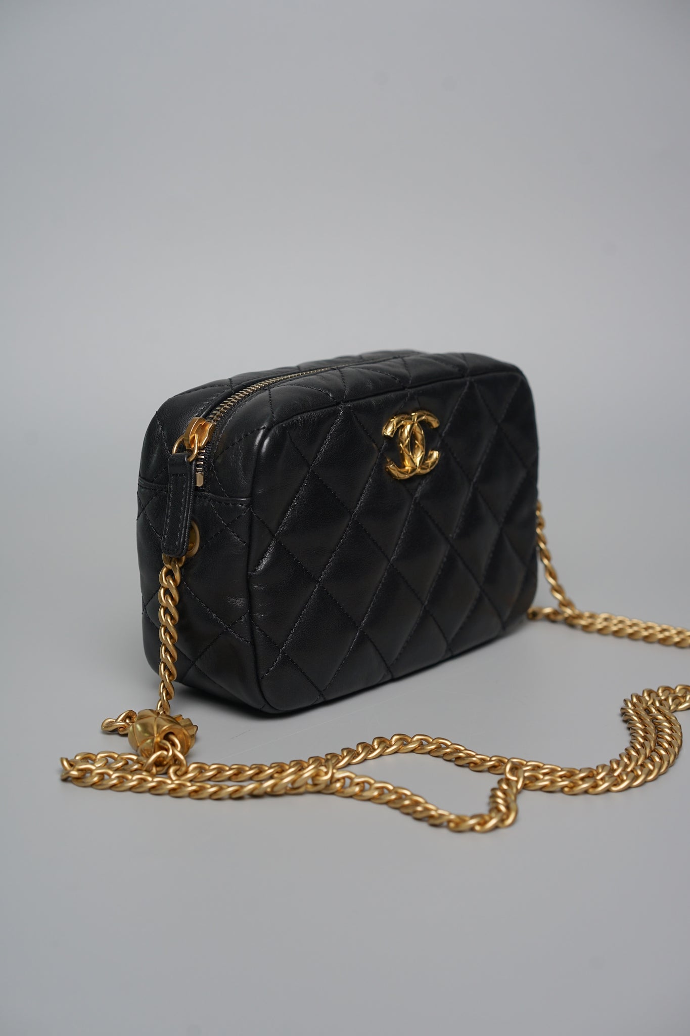 Chanel CC Camera Pearl Crush Bag in Black Lambskin Bghw