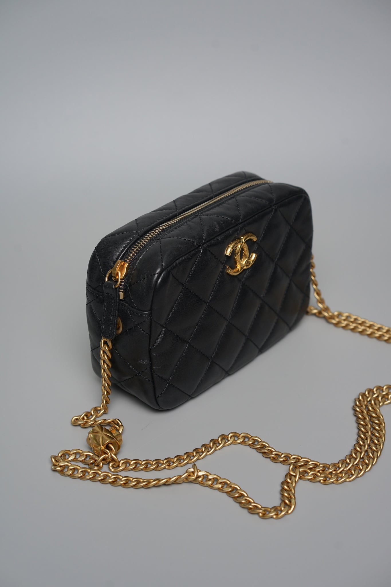 Chanel CC Camera Pearl Crush Bag in Black Lambskin Bghw
