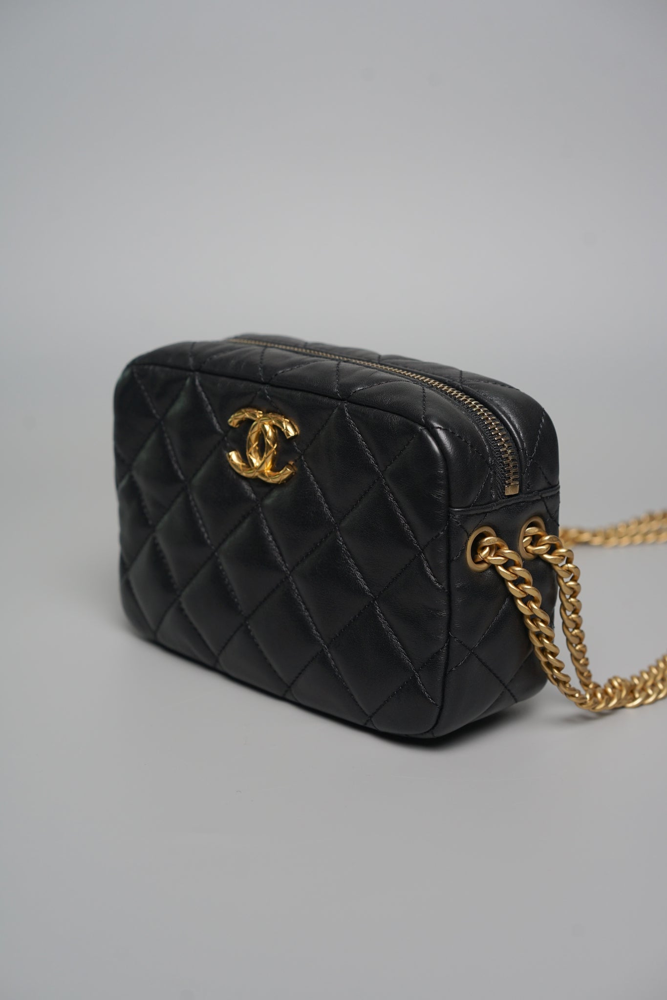 Chanel CC Camera Pearl Crush Bag in Black Lambskin Bghw