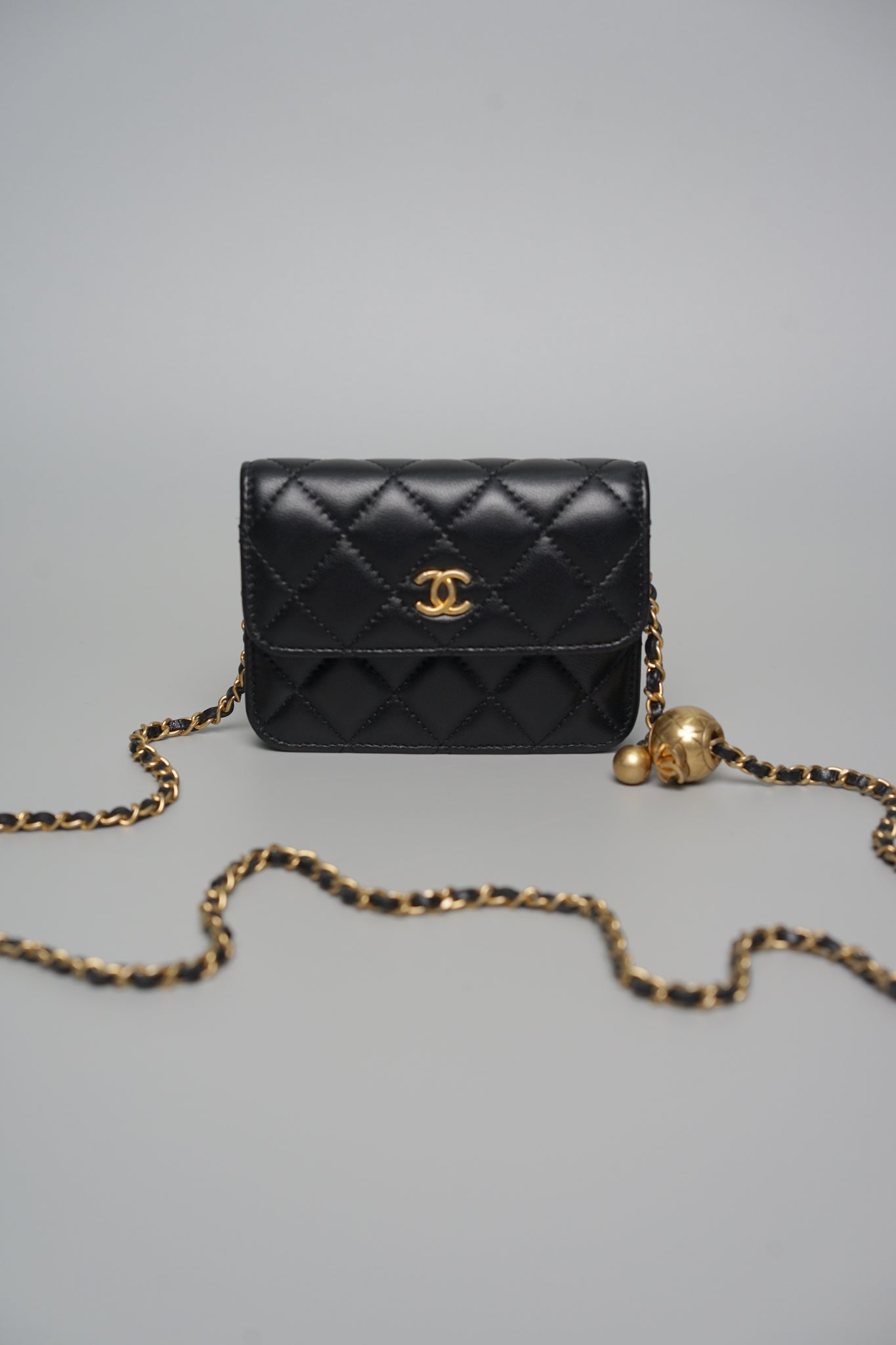 Chanel Pearl Crush Belt Bag in Black Lambskin Bghw (Brand New)