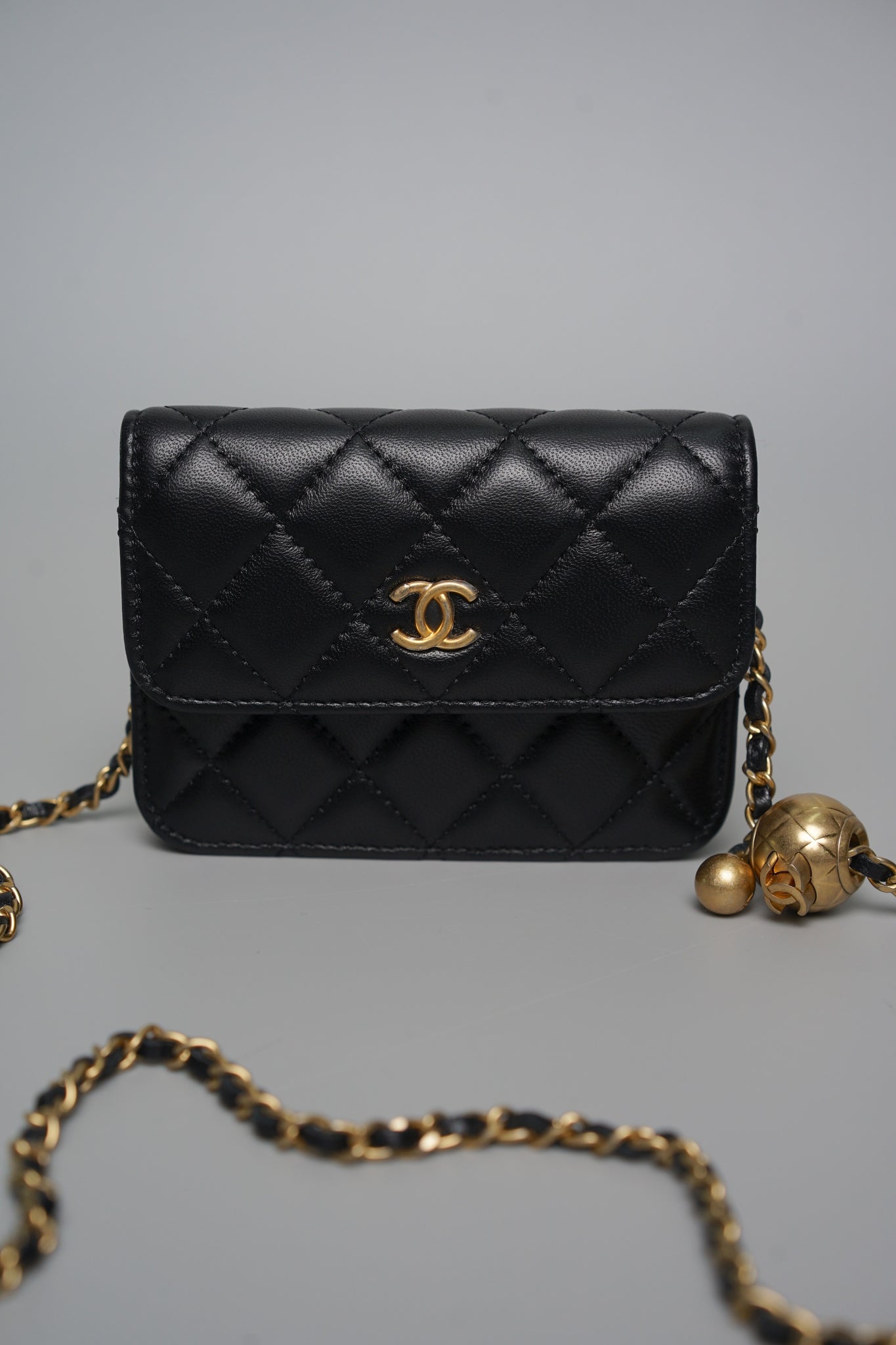 Chanel Pearl Crush Belt Bag in Black Lambskin Bghw (Brand New)