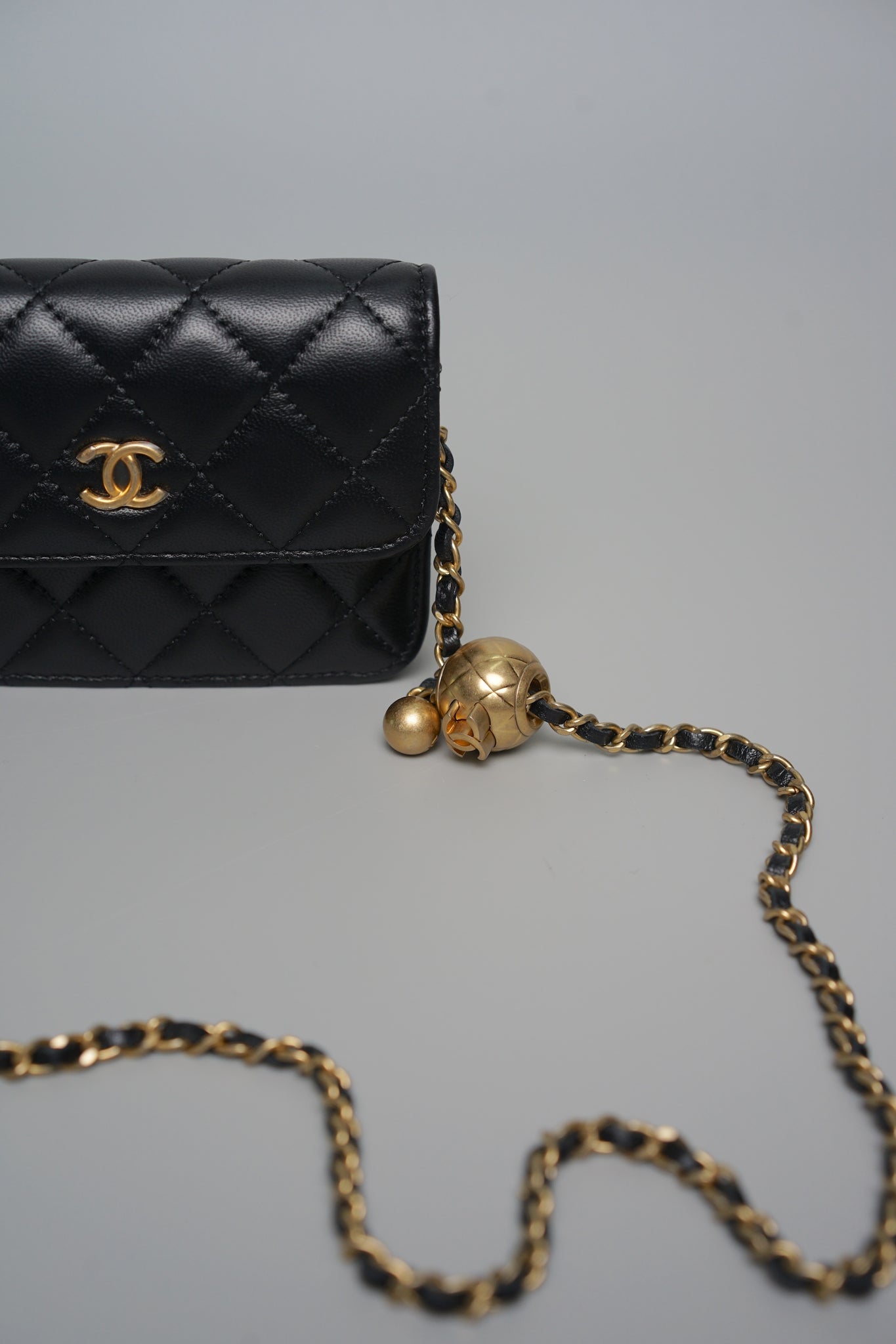 Chanel Pearl Crush Belt Bag in Black Lambskin Bghw (Brand New)