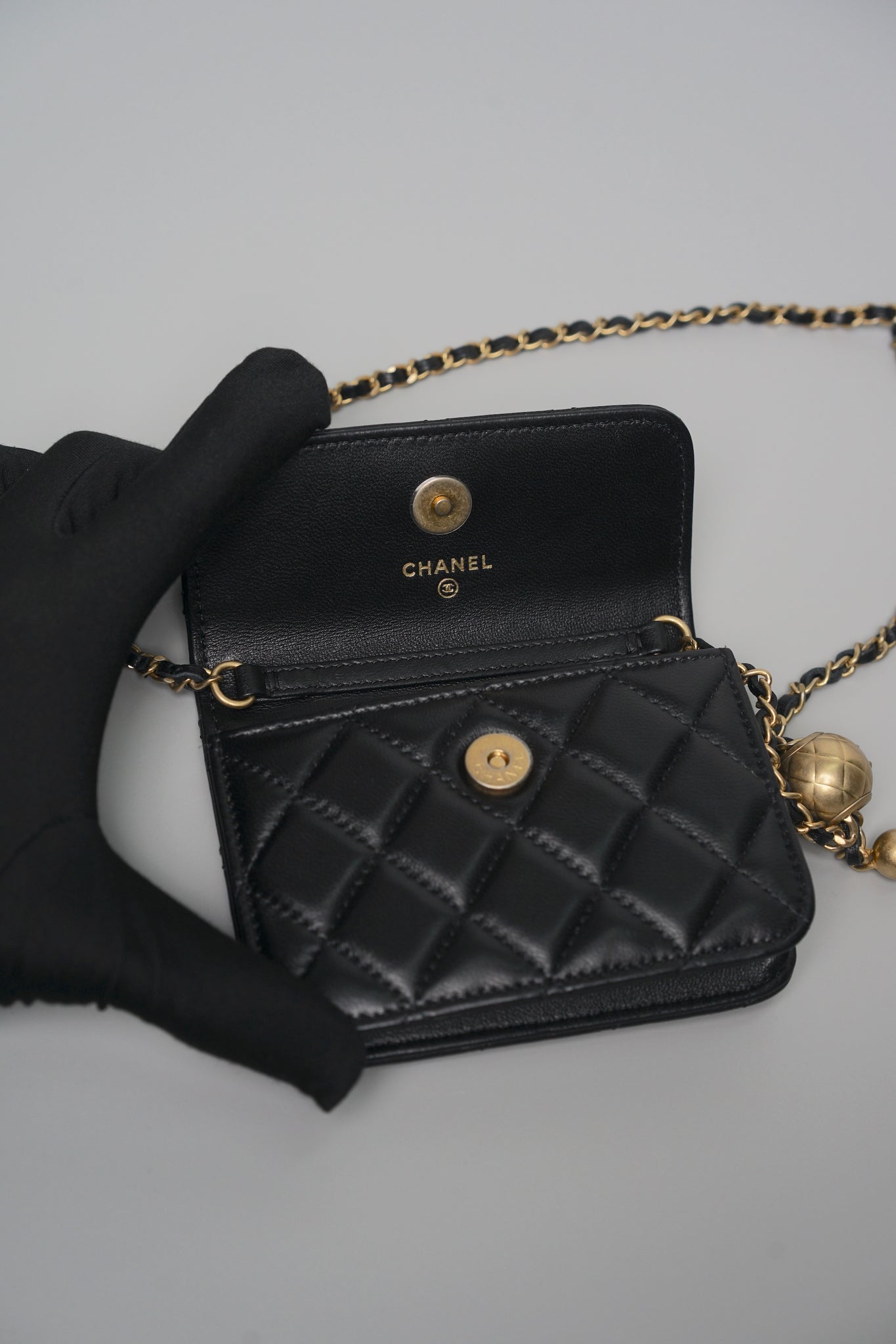 Chanel Pearl Crush Belt Bag in Black Lambskin Bghw (Brand New)