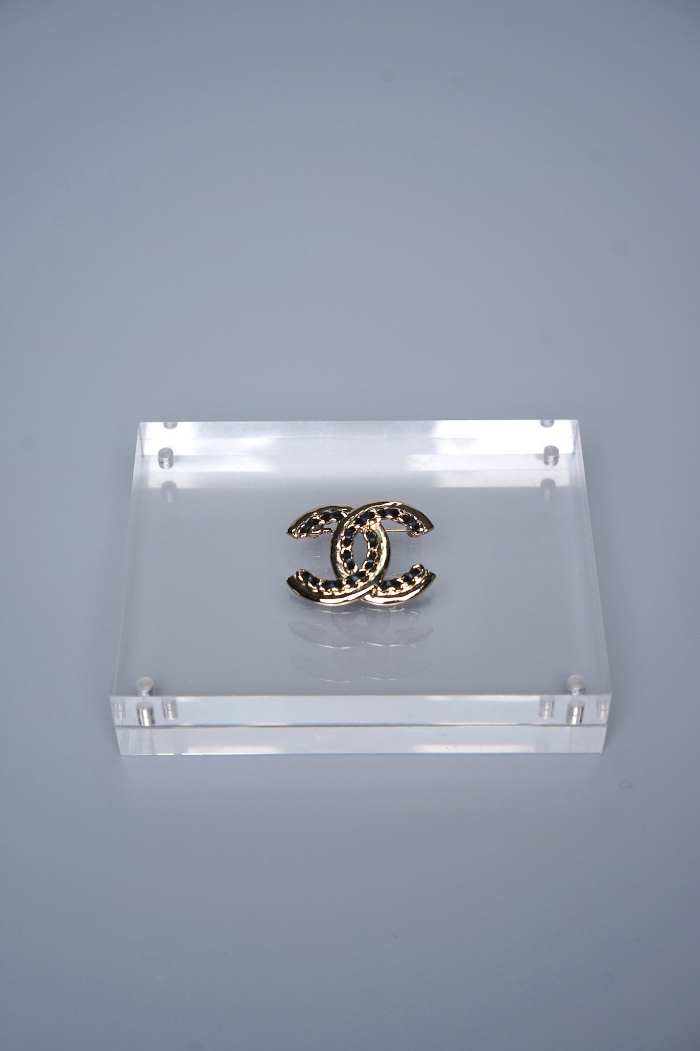 Chanel CC Logo Brooch Pin in Champagne Black