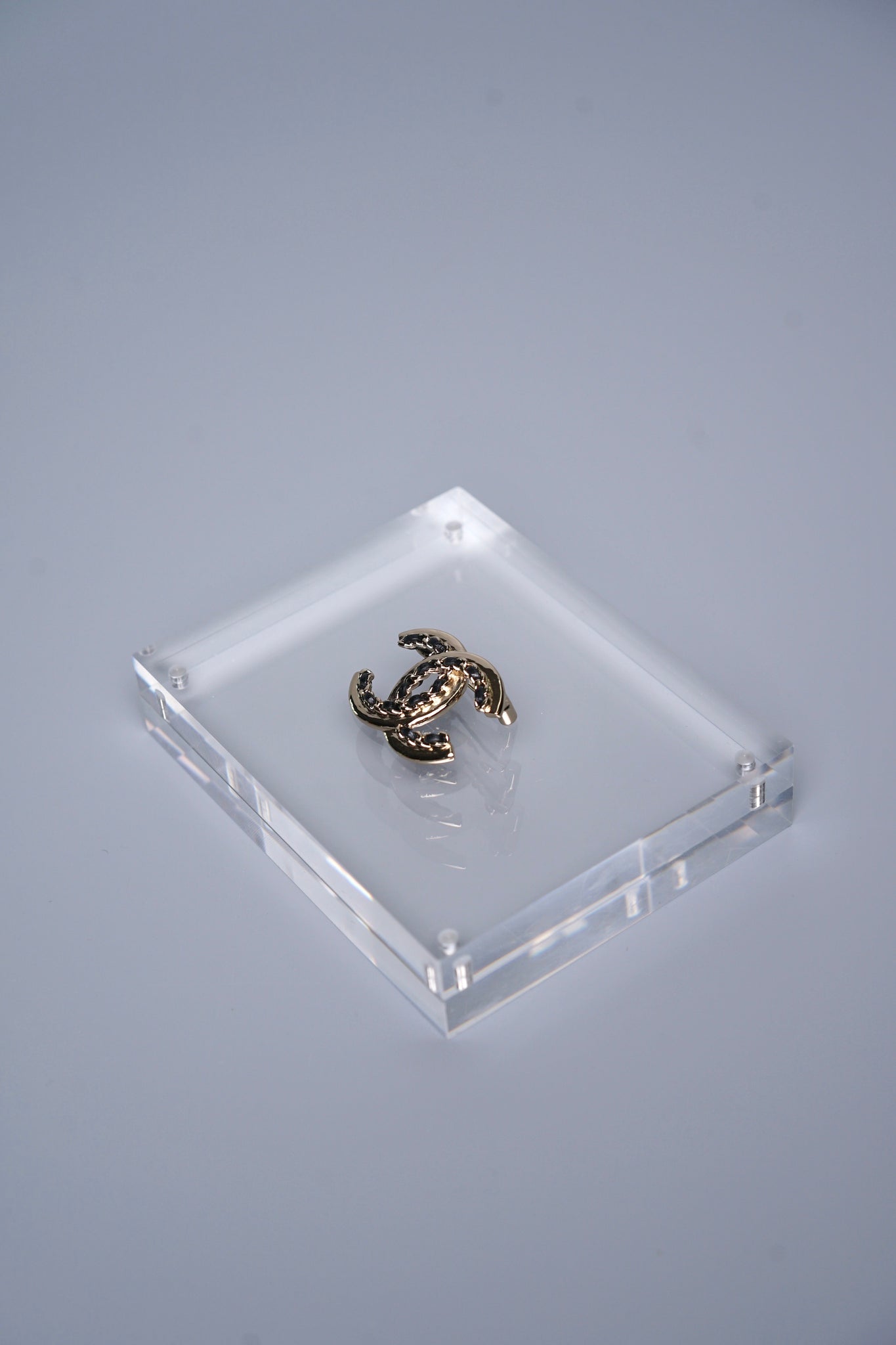 Chanel CC Logo Brooch Pin in Champagne Black