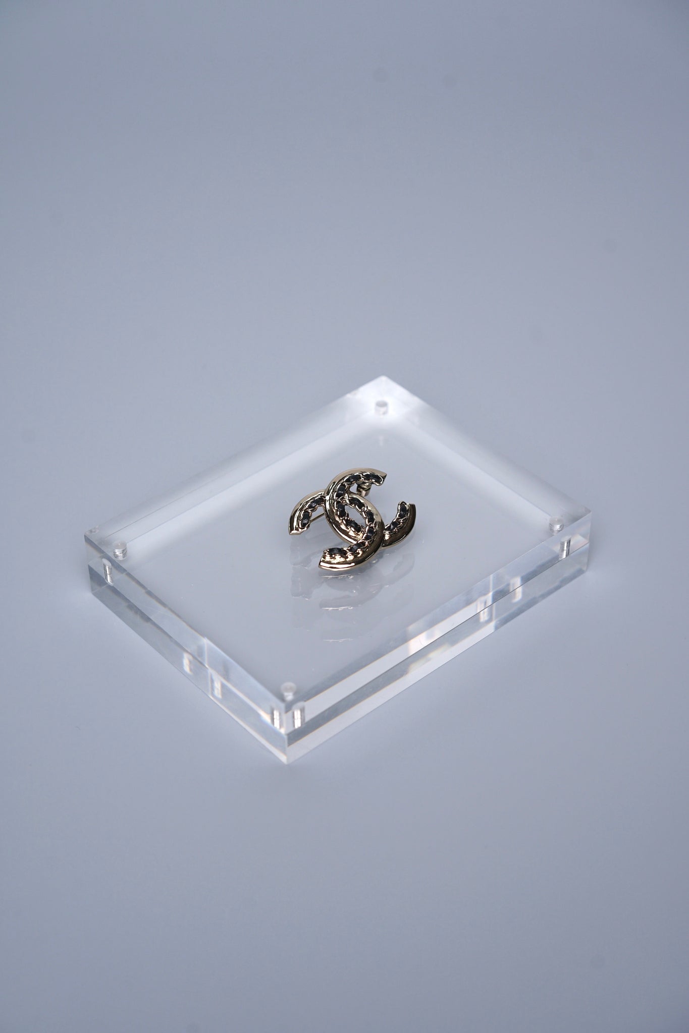 Chanel CC Logo Brooch Pin in Champagne Black