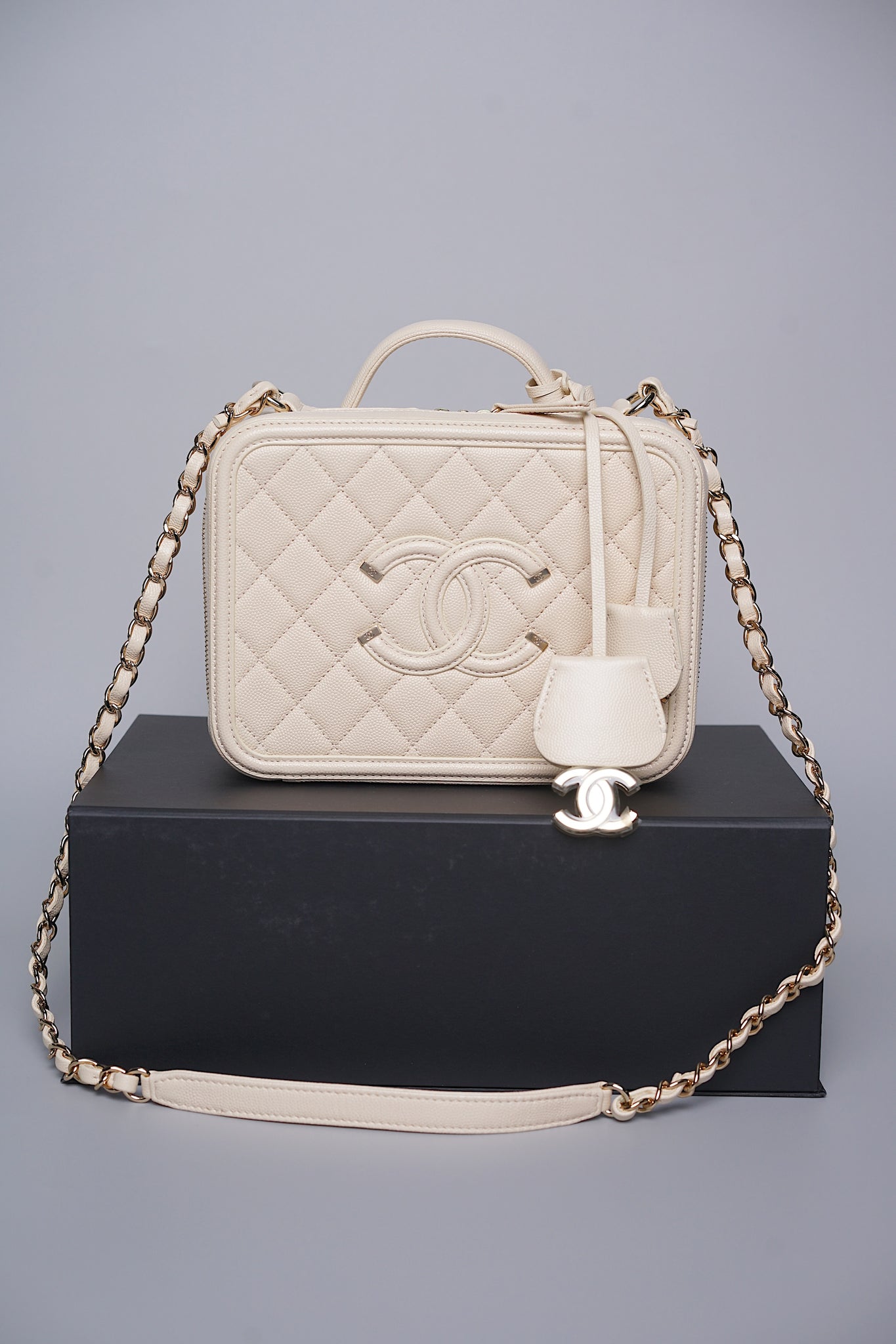 Chanel Mini Filigree Vanity Bag in Ecru Caviar Lghw
