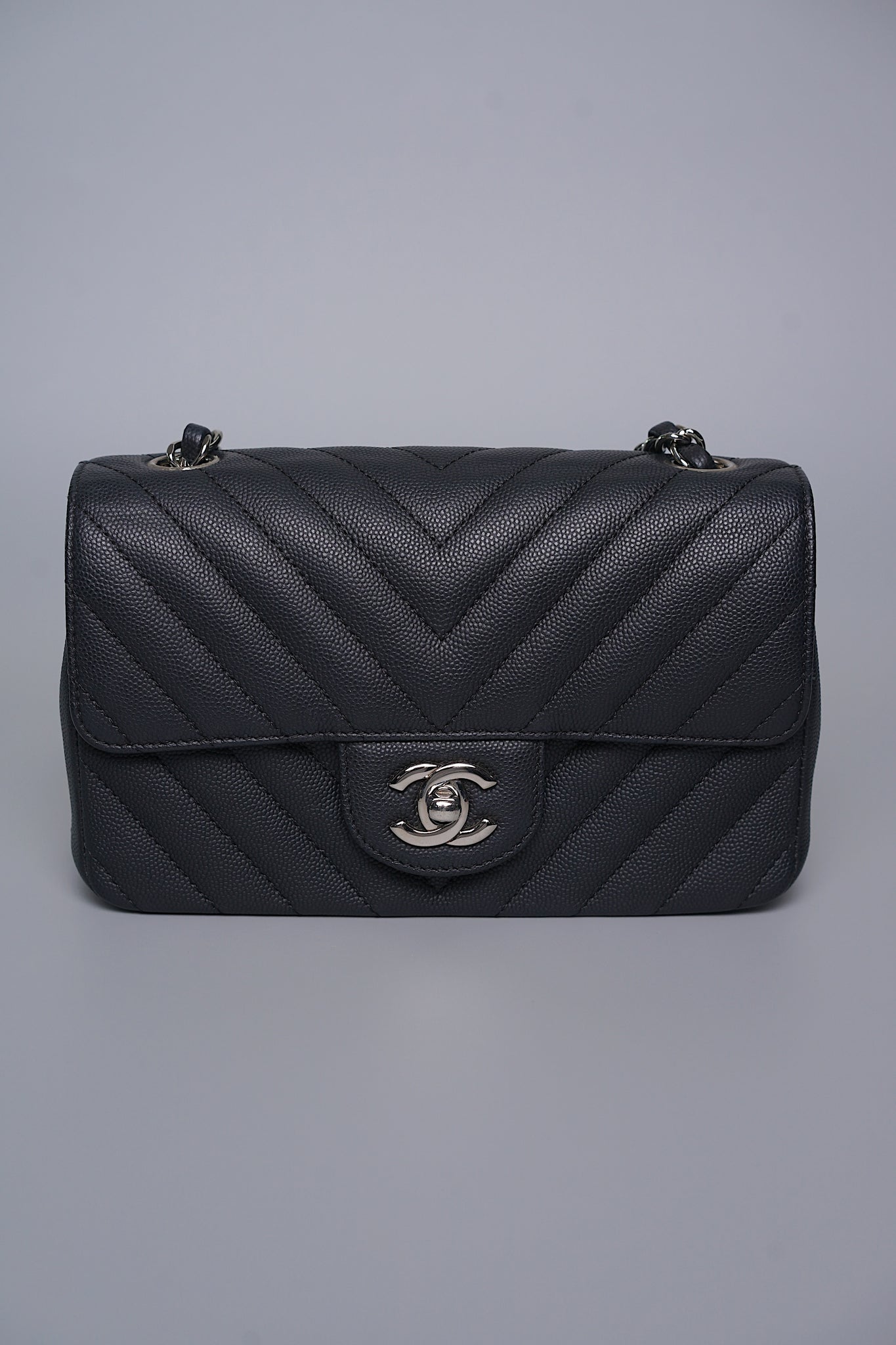 Chanel Classic Chevon Mini Rectangle Bag in Black Caviar Shw
