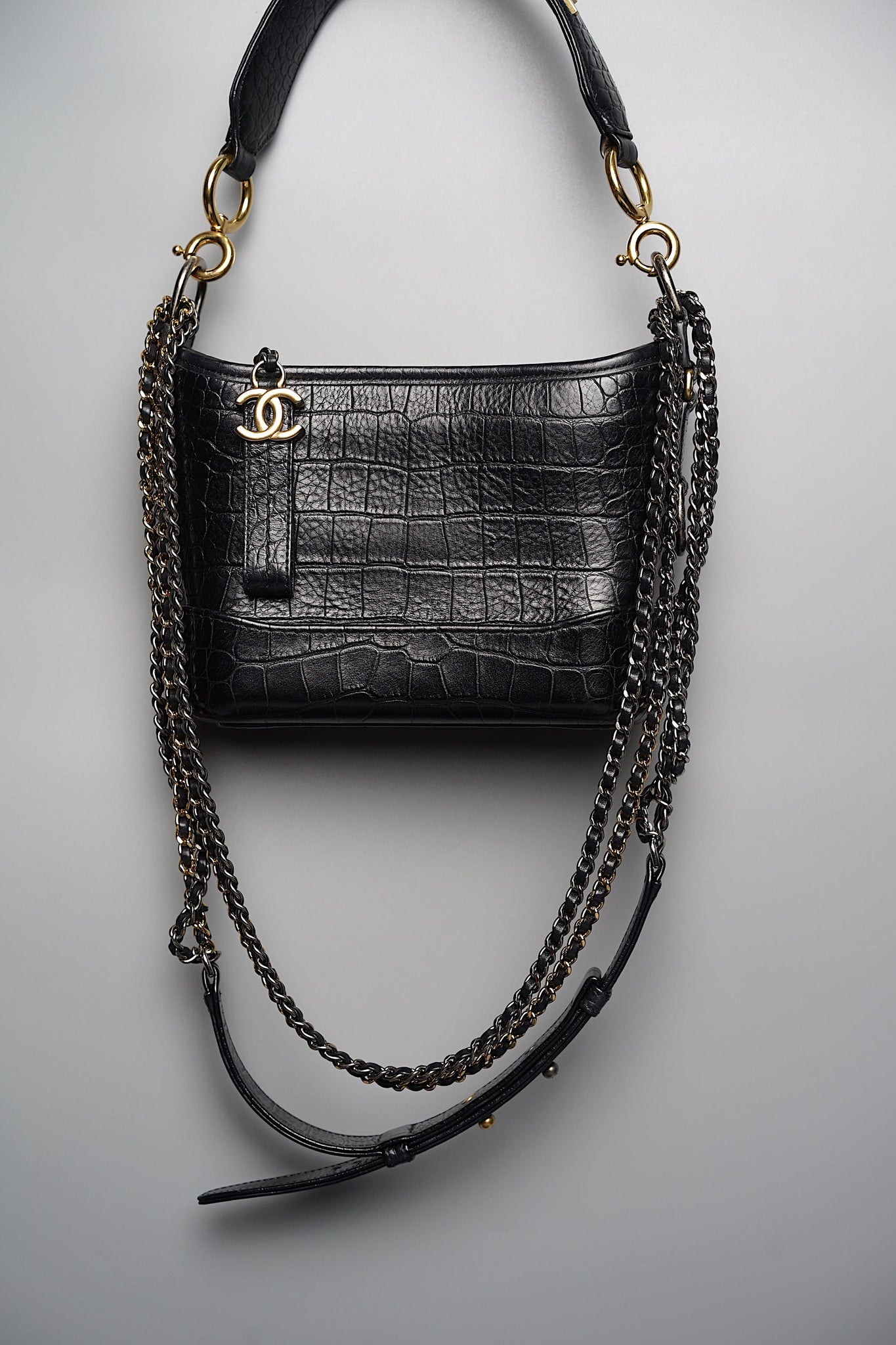 Chanel Gabrielle Small in Black Embossed Croc