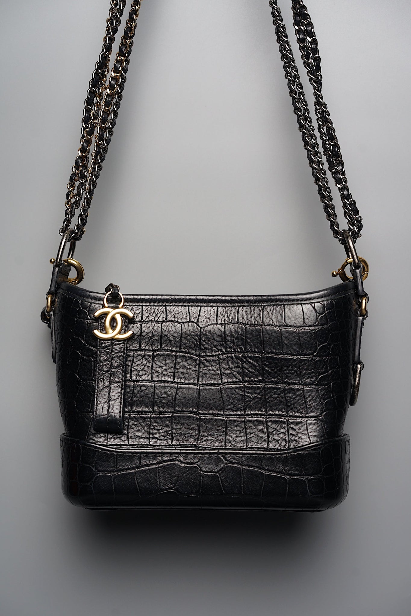 Chanel Gabrielle Small in Black Embossed Croc