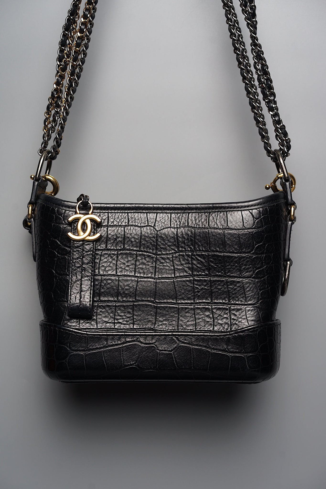 Chanel Gabrielle Small in Black Embossed Croc