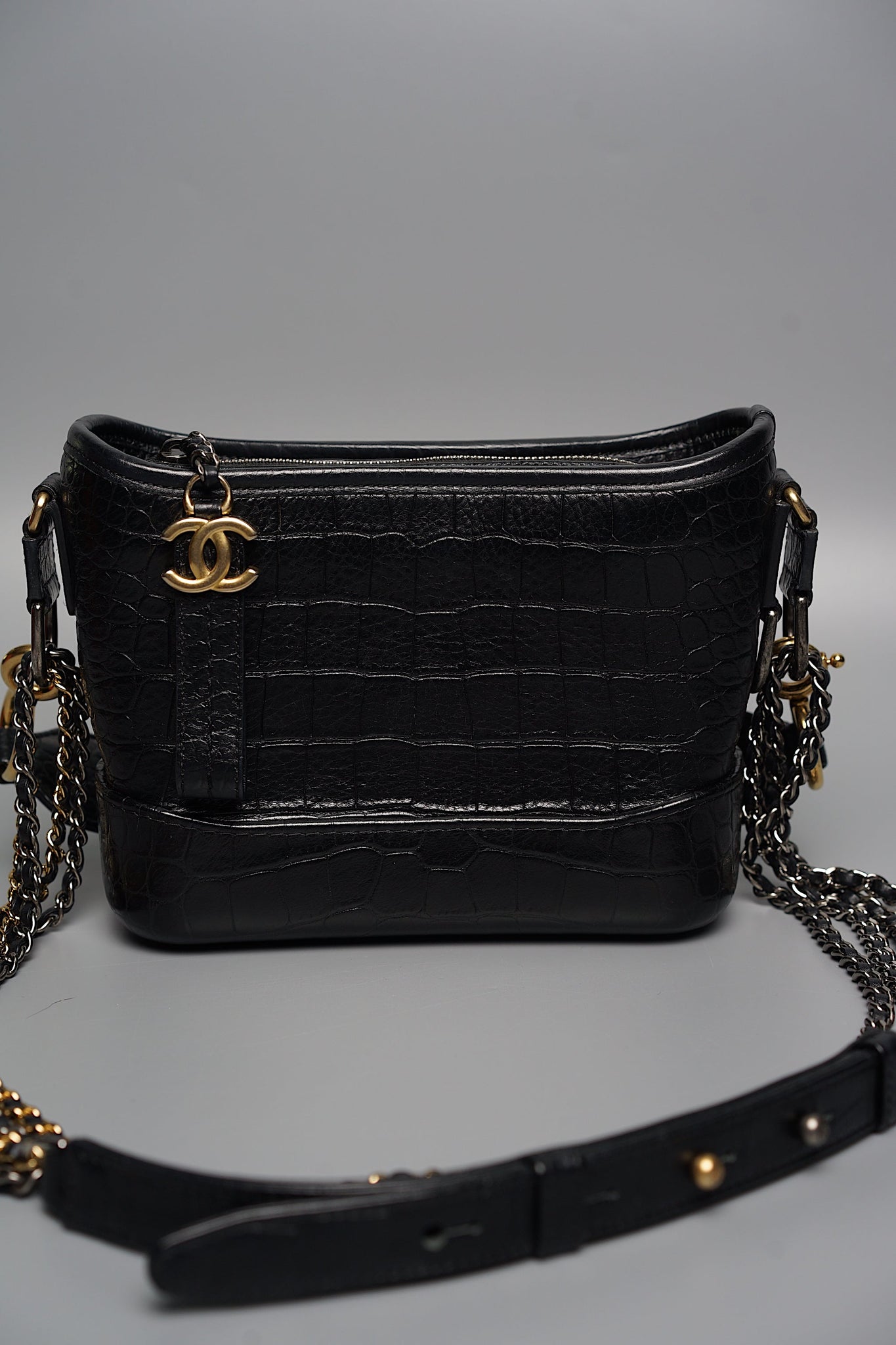 Chanel Gabrielle Small in Black Embossed Croc