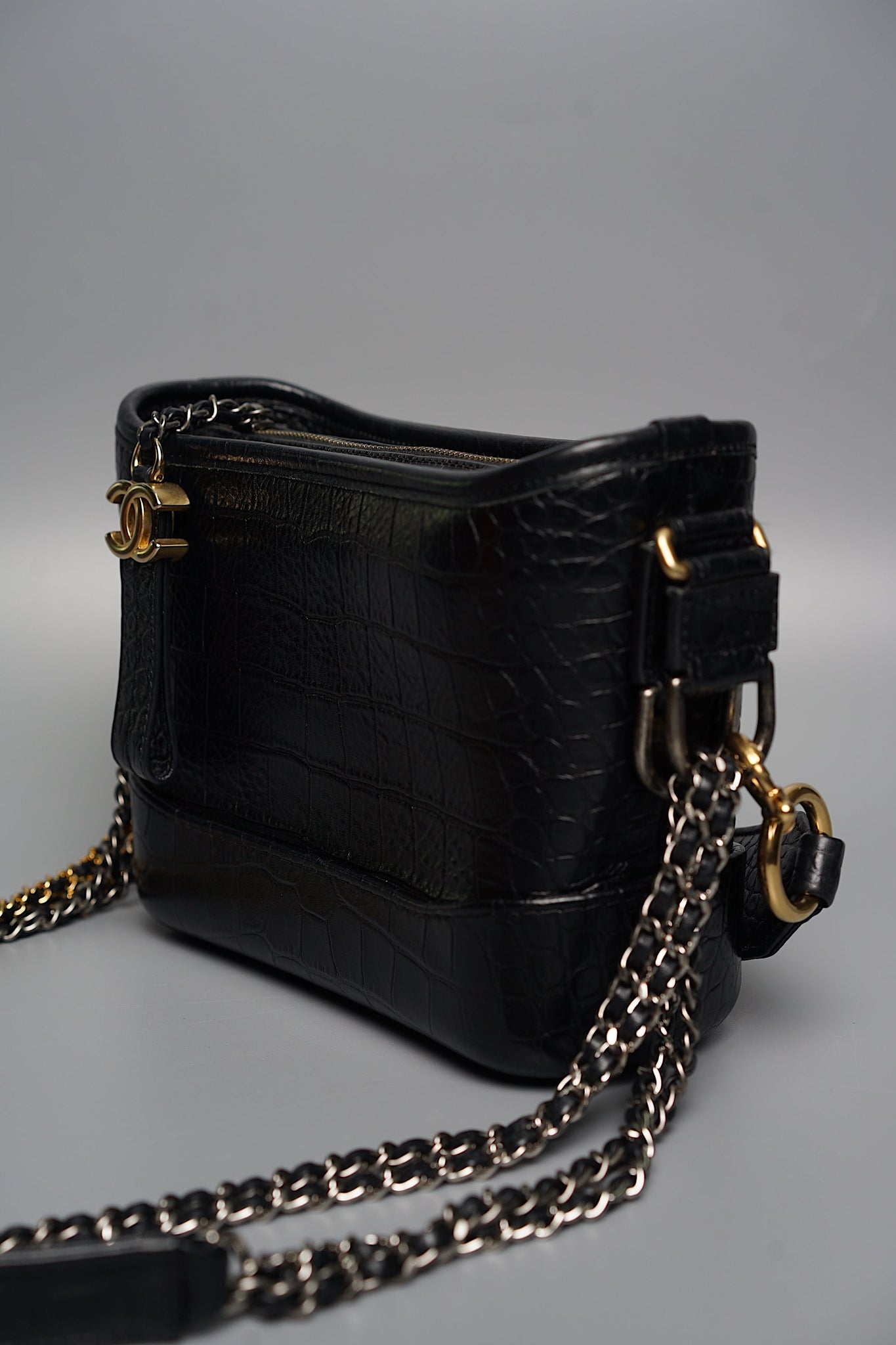 Chanel Gabrielle Small in Black Embossed Croc