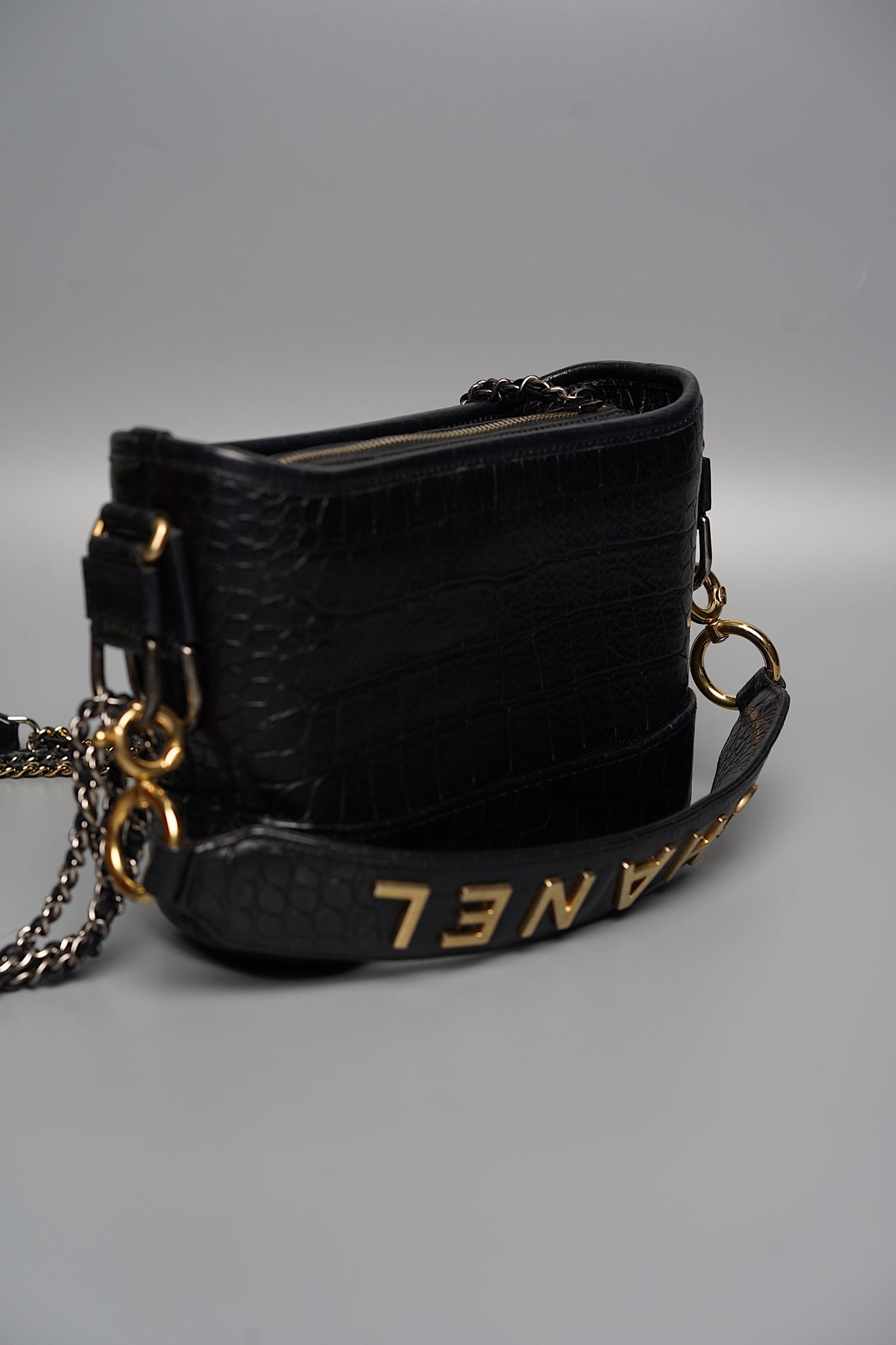Chanel Gabrielle Small in Black Embossed Croc