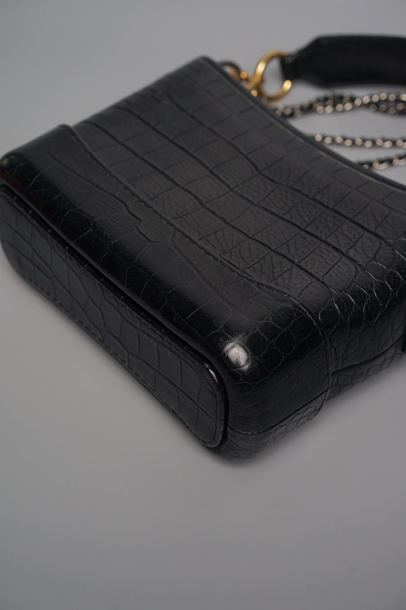 Chanel Gabrielle Small in Black Embossed Croc