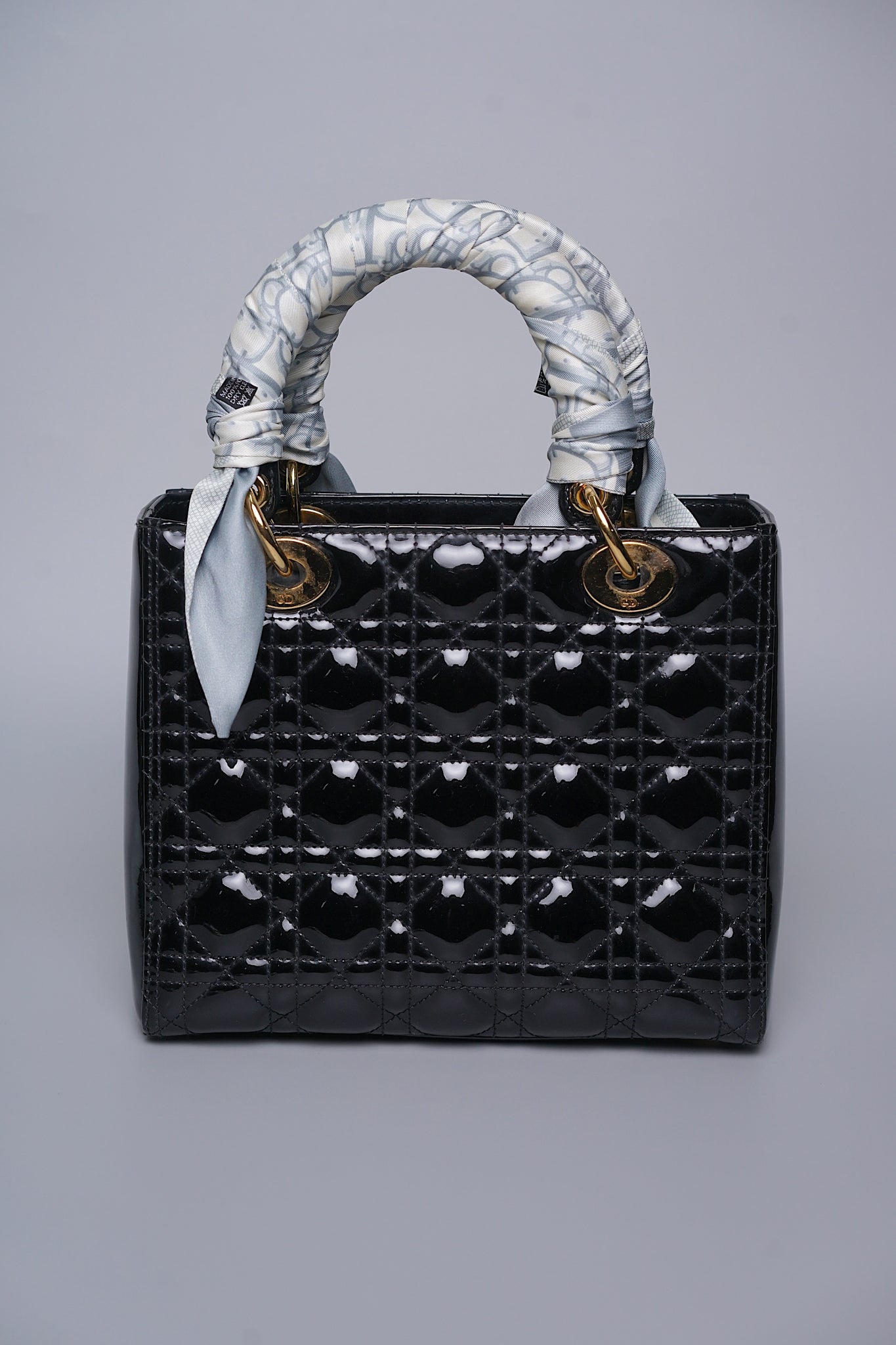 Lady Dior Medium Bag in Black Patent Cannage Calfskin Ghw