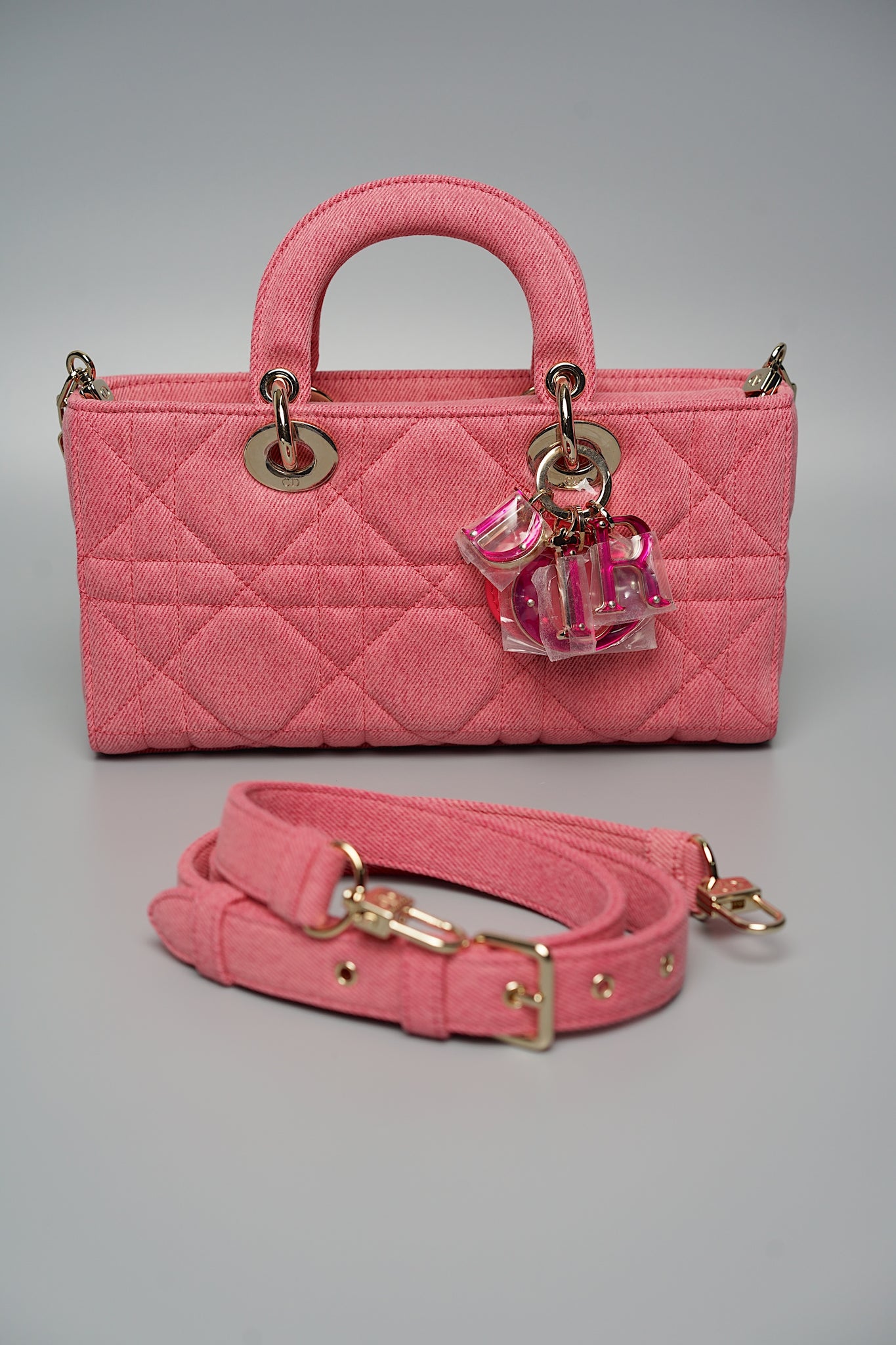 Dior Medium Lady D-Joy Bag in Pink Denim Lghw (Brand New)