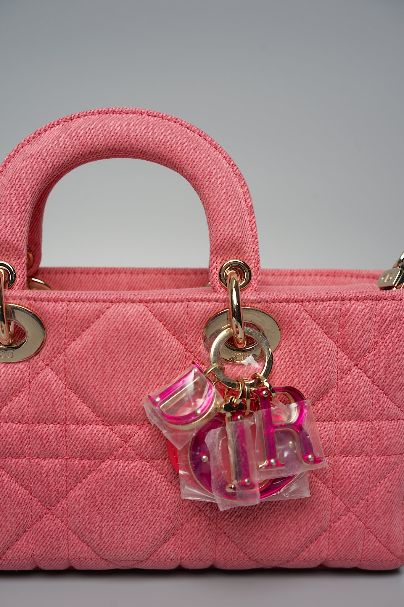 Dior Medium Lady D-Joy Bag in Pink Denim Lghw (Brand New)