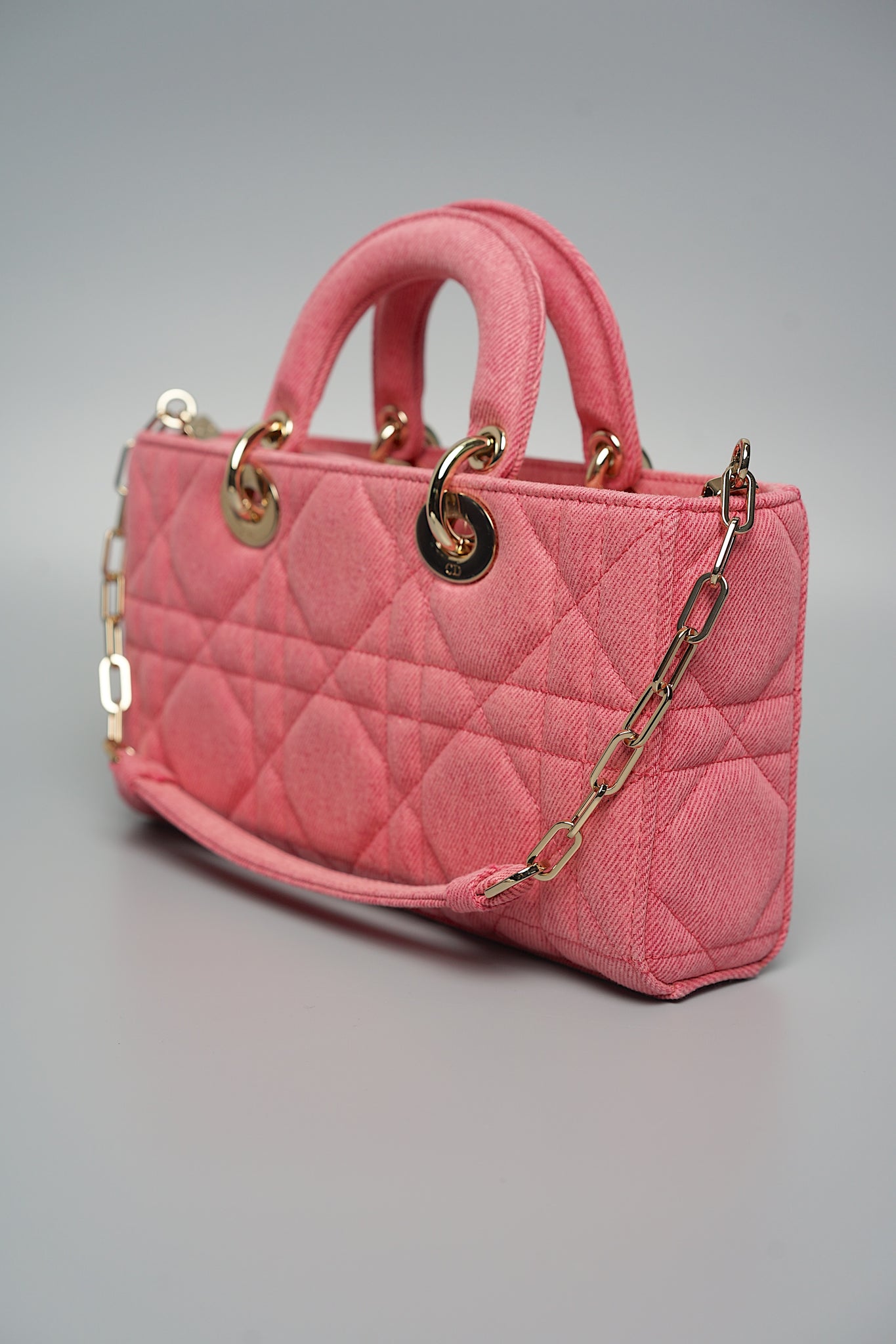 Dior Medium Lady D-Joy Bag in Pink Denim Lghw (Brand New)