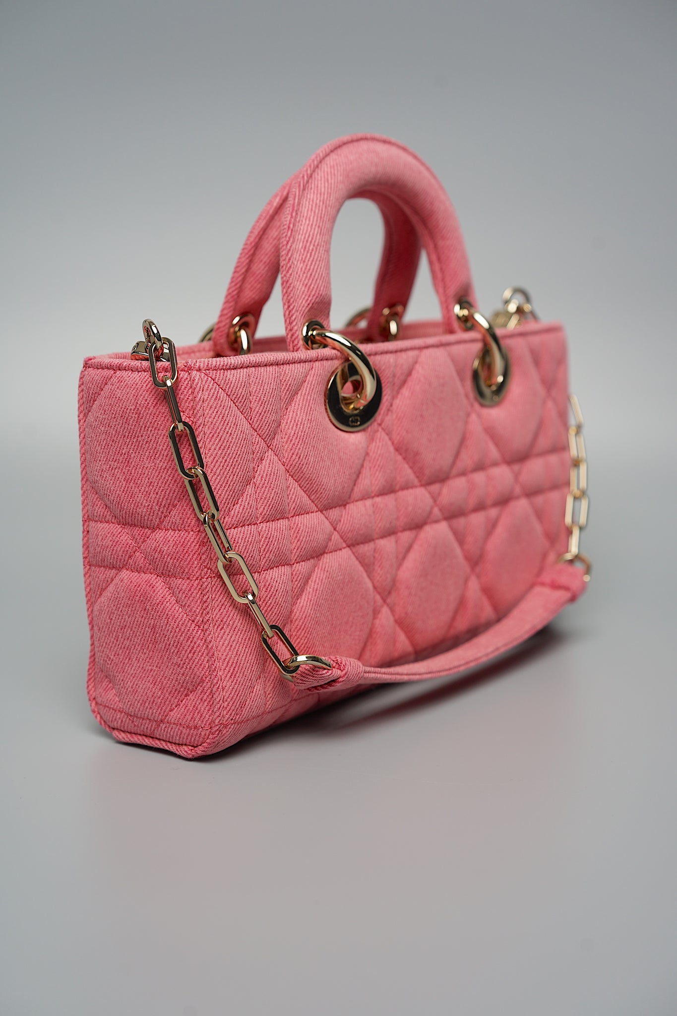 Dior Medium Lady D-Joy Bag in Pink Denim Lghw (Brand New)